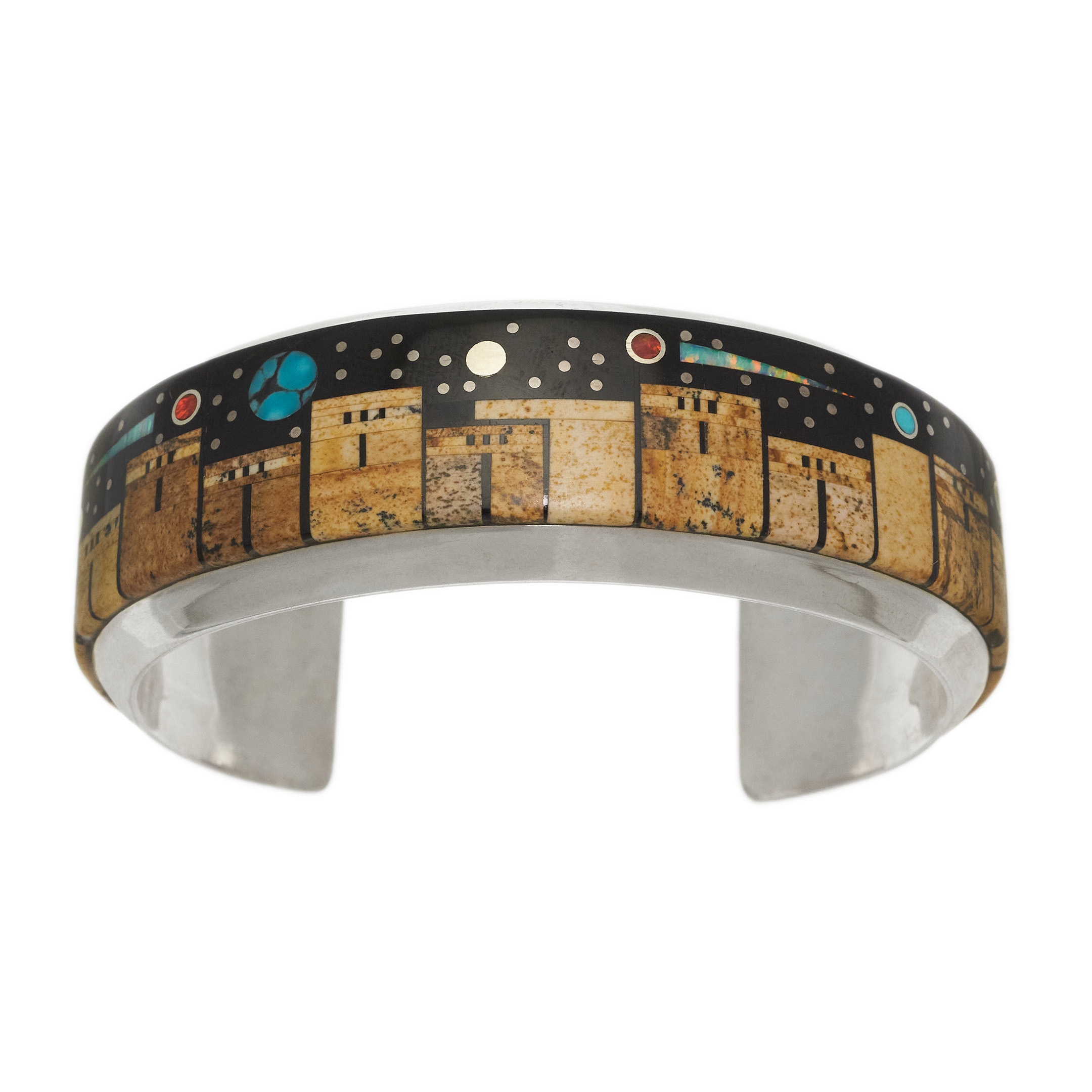 Bracelet inlaid with turquoise and precious stones on sterling silver BR899 - Harpo Paris
