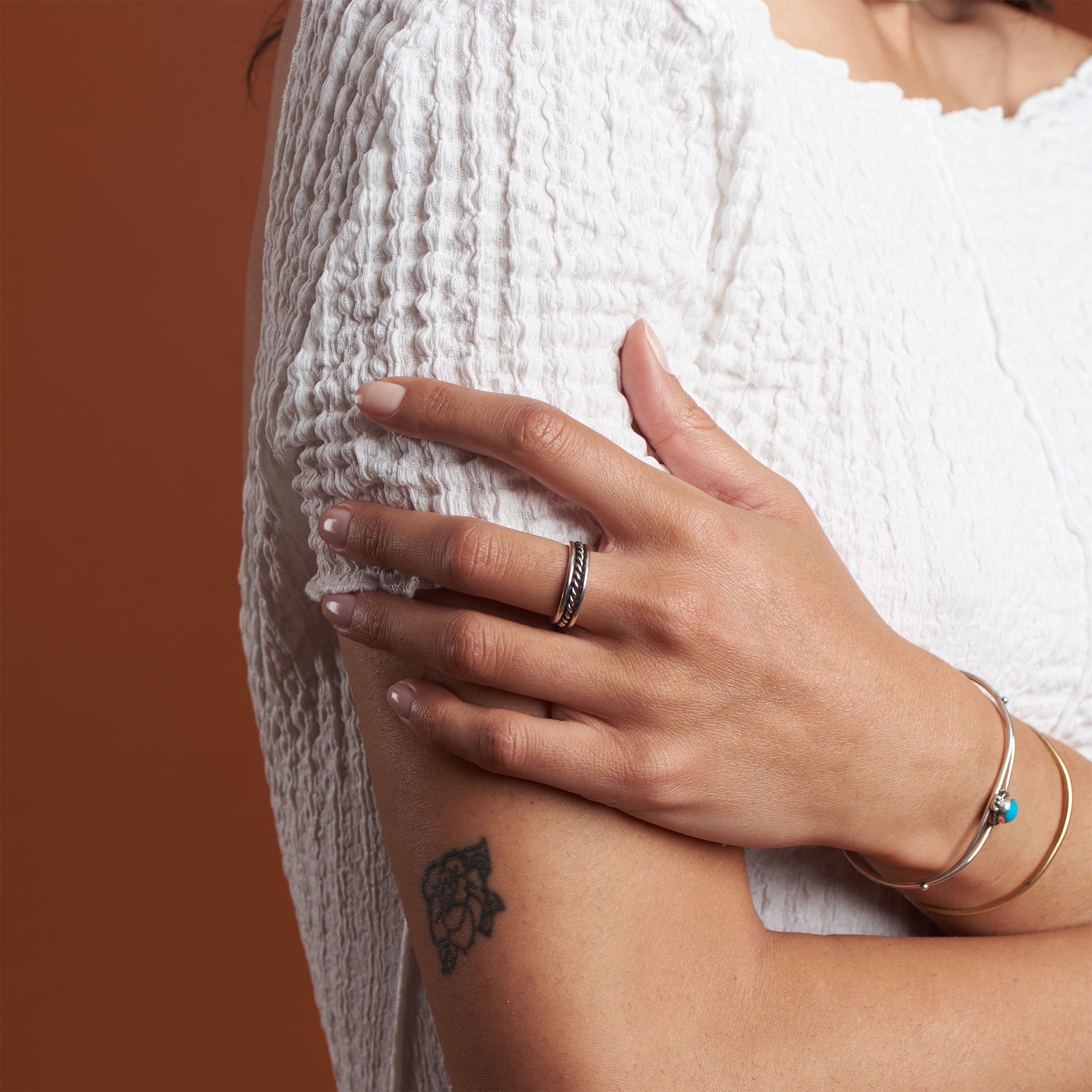 Bague Navajo en argent massif avec torsade, BAw40 - Harpo Paris
