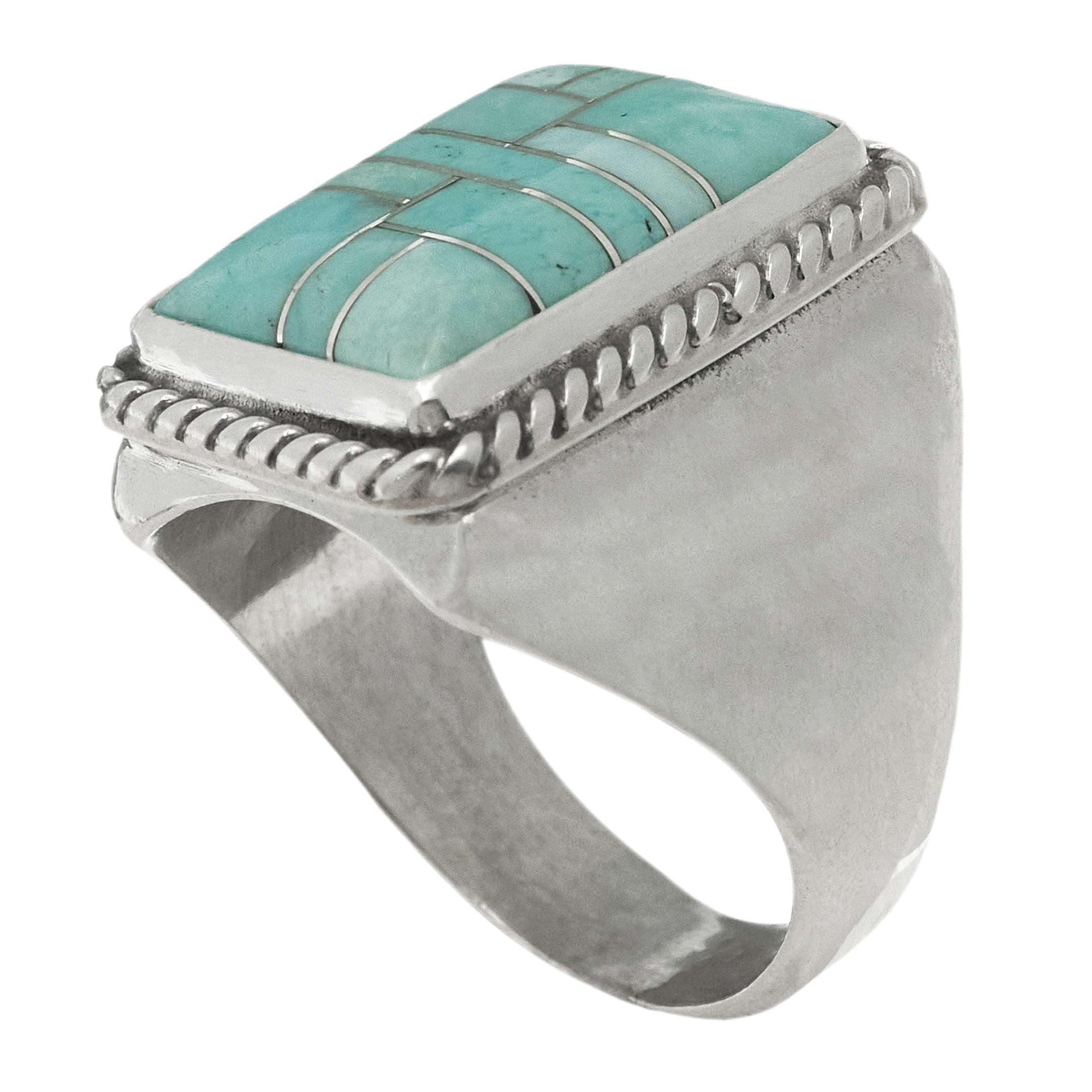 Bague en marqueterie turquoise et argent BA1640 - Harpo Paris