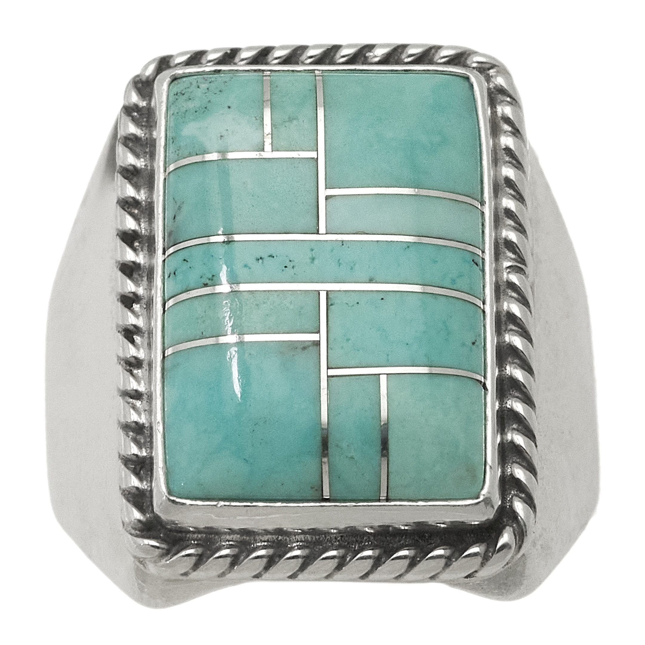 Bague en marqueterie turquoise et argent BA1638 - Harpo Paris