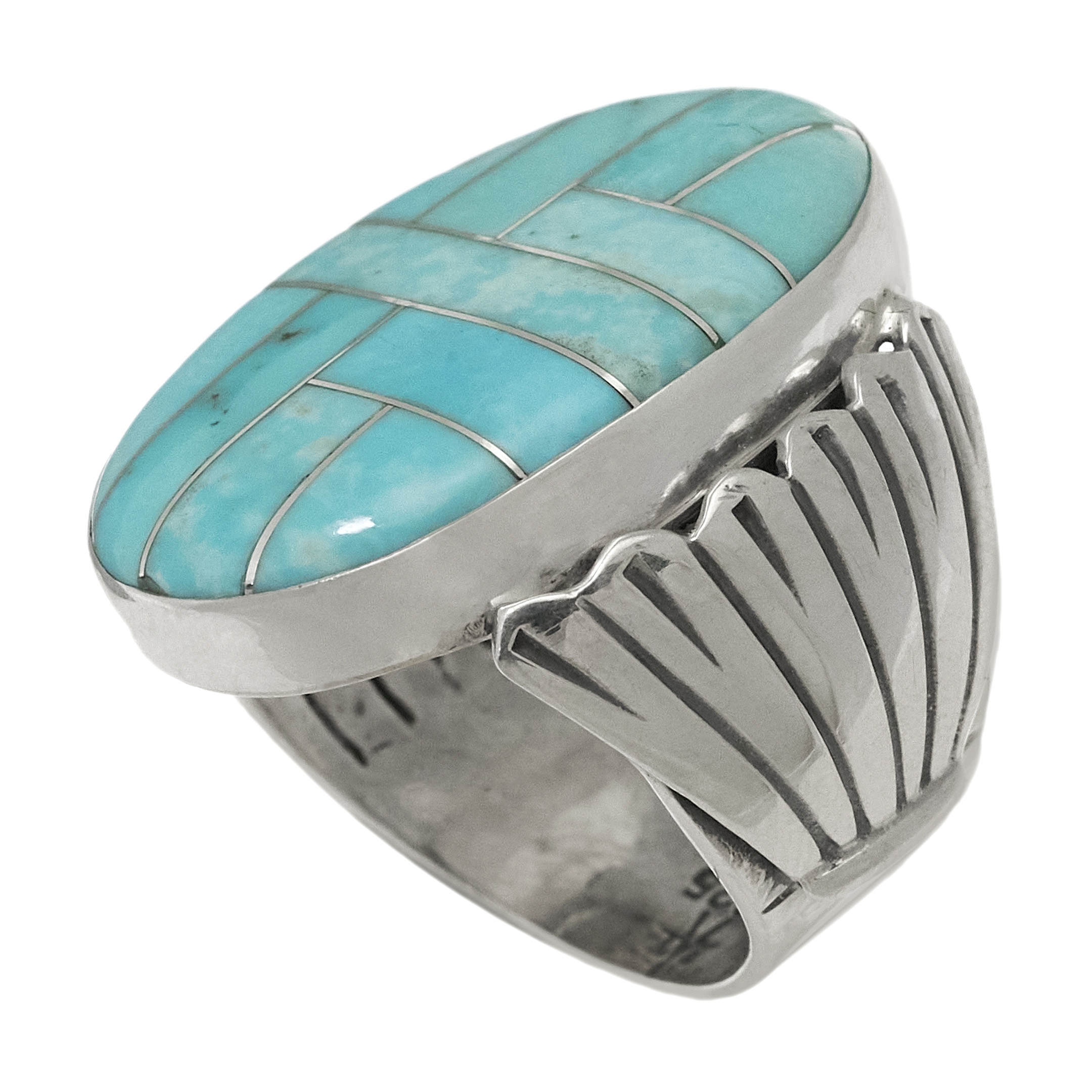 Bague en marqueterie turquoise et argent BA1642 - Harpo Paris