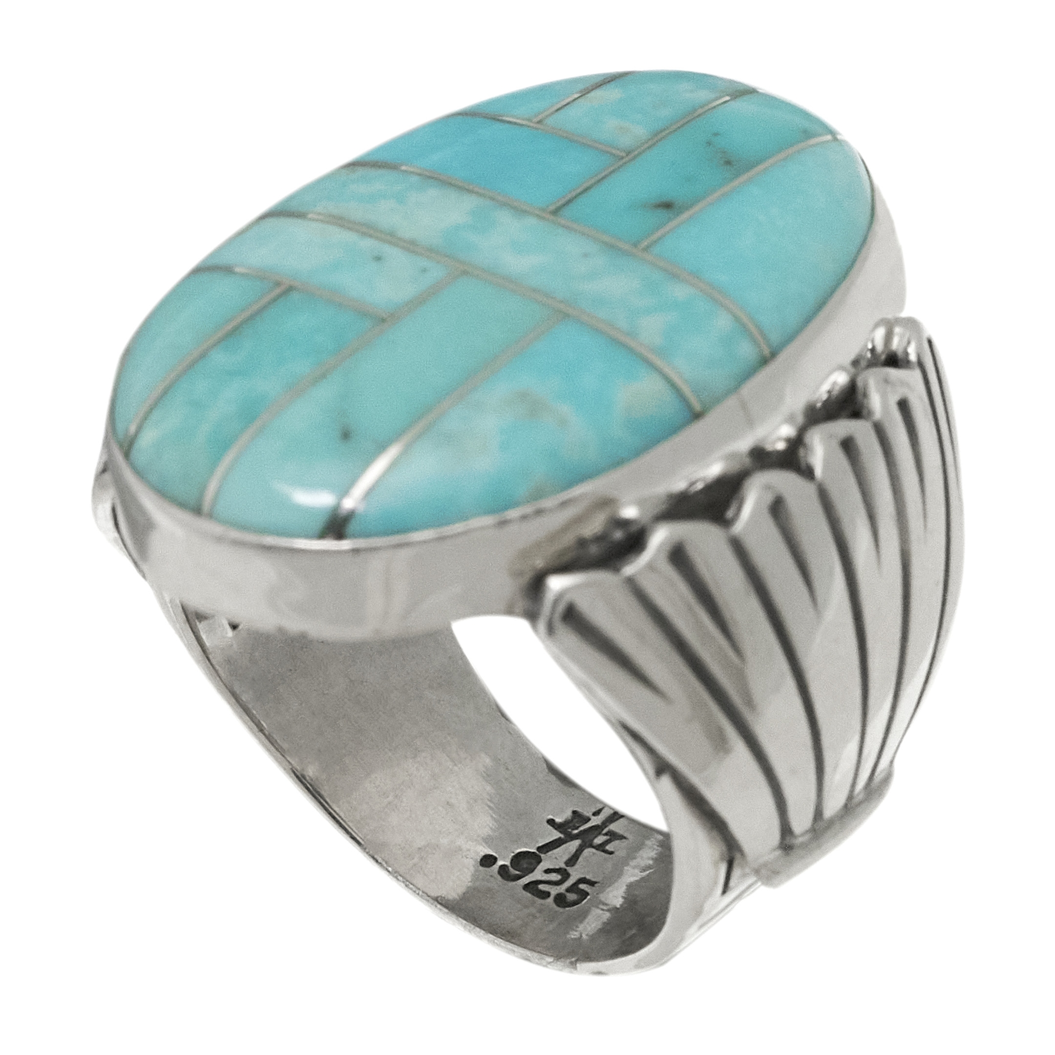 Bague en marqueterie turquoise et argent BA1642 - Harpo Paris