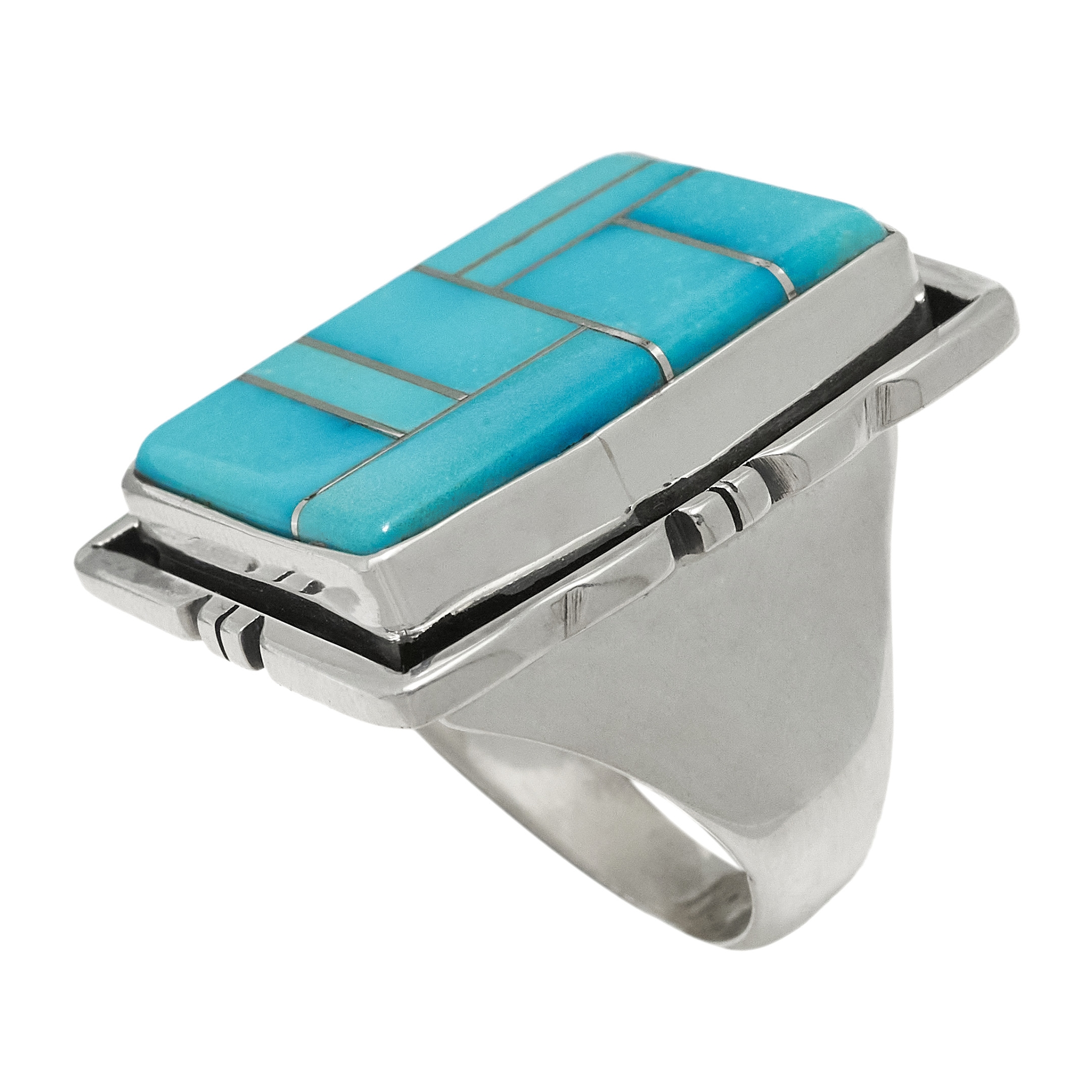 Bague en marqueterie turquoise et argent BA1646 - Harpo Paris