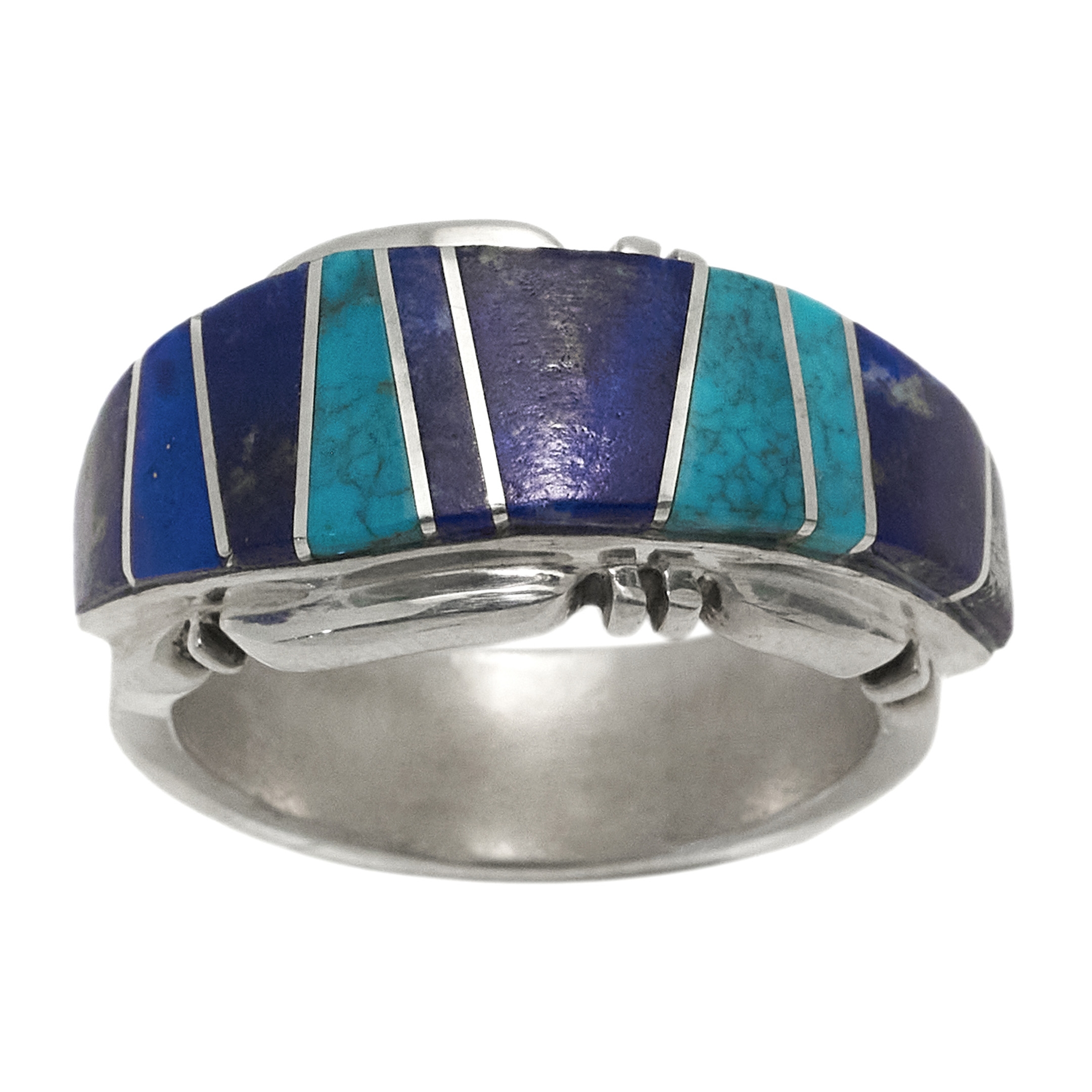 Turquoise and silver inlay ring BA1647 - Harpo Paris