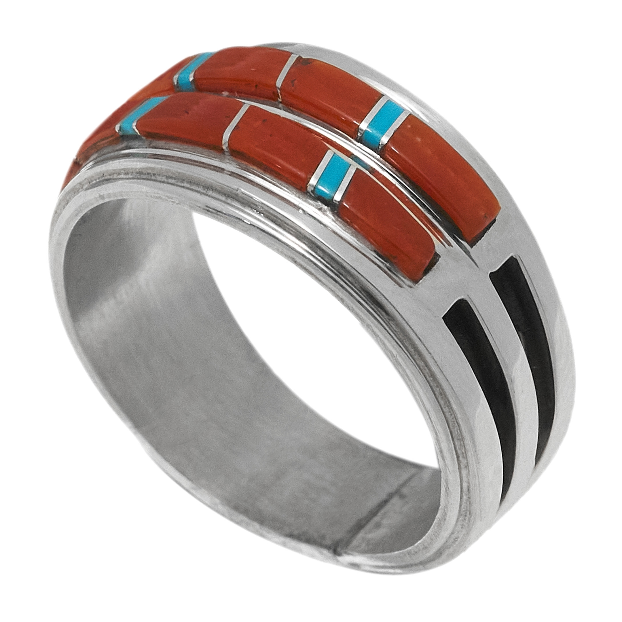 Inlay ring in turquoise and silver BA1651 - Harpo Paris