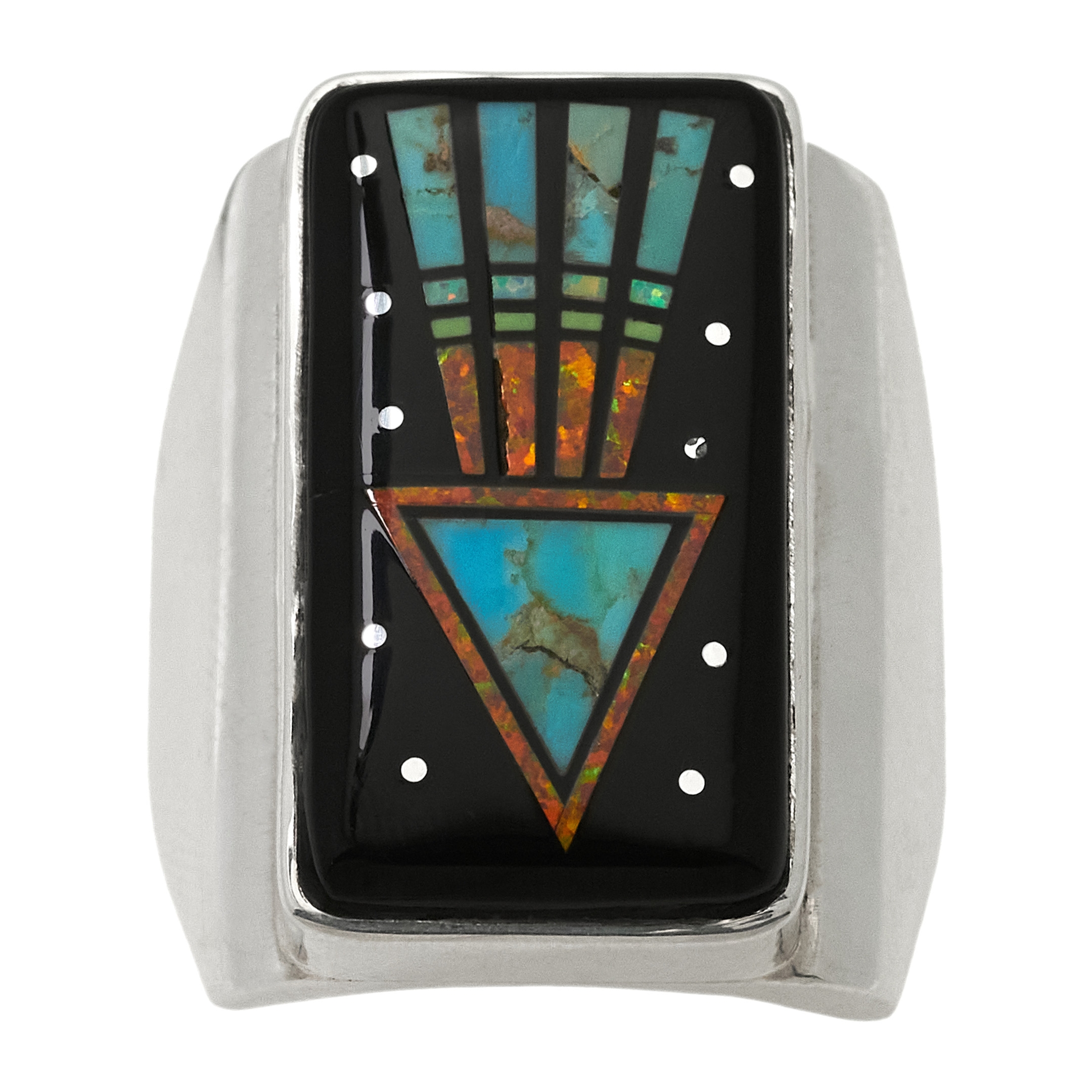 Micro-inlay and sterling silver Navajo ring BA1700 - Harpo Paris