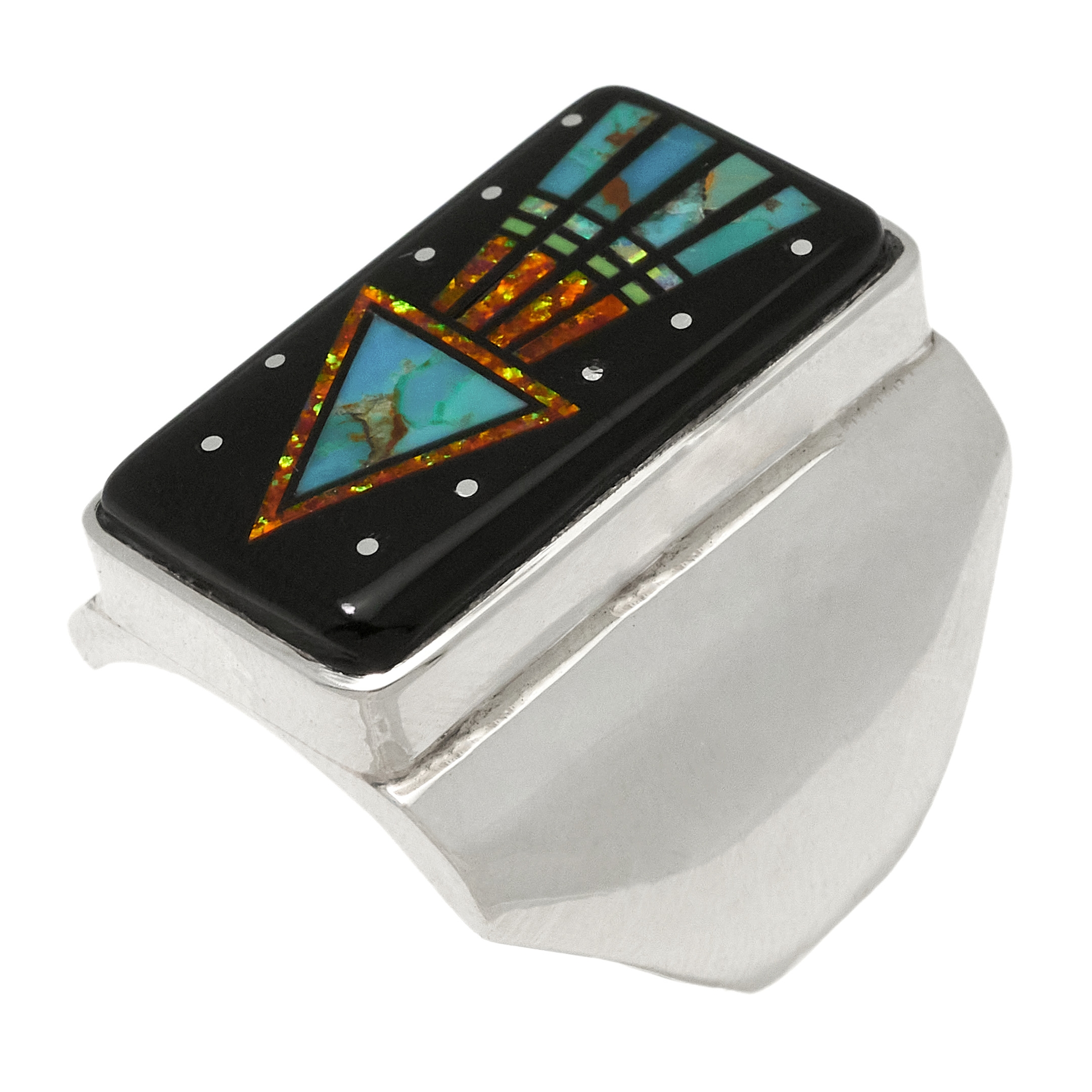 Micro-inlay and sterling silver Navajo ring BA1700 - Harpo Paris