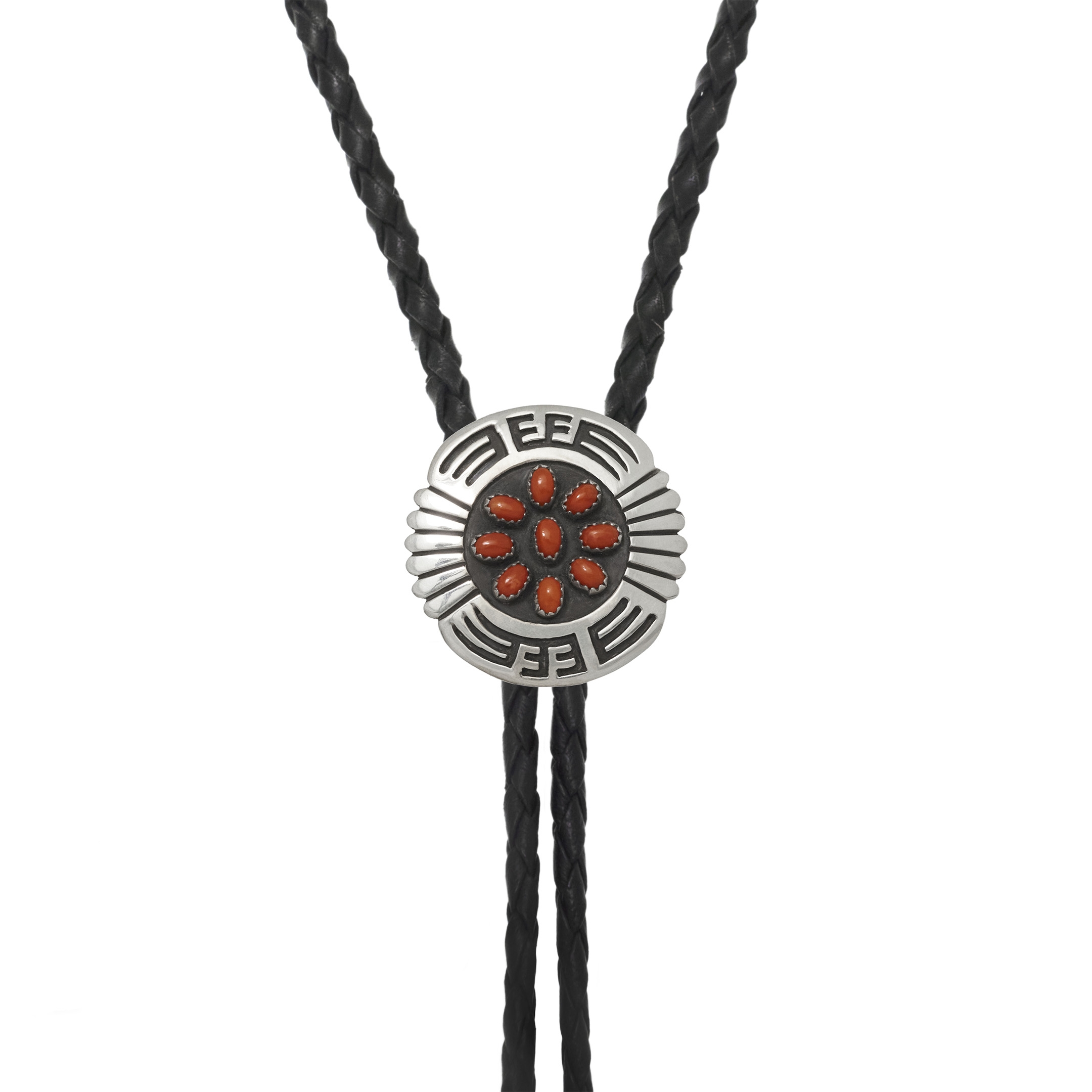 Bolo tie Navajo corail et argent BT83 - Harpo paris