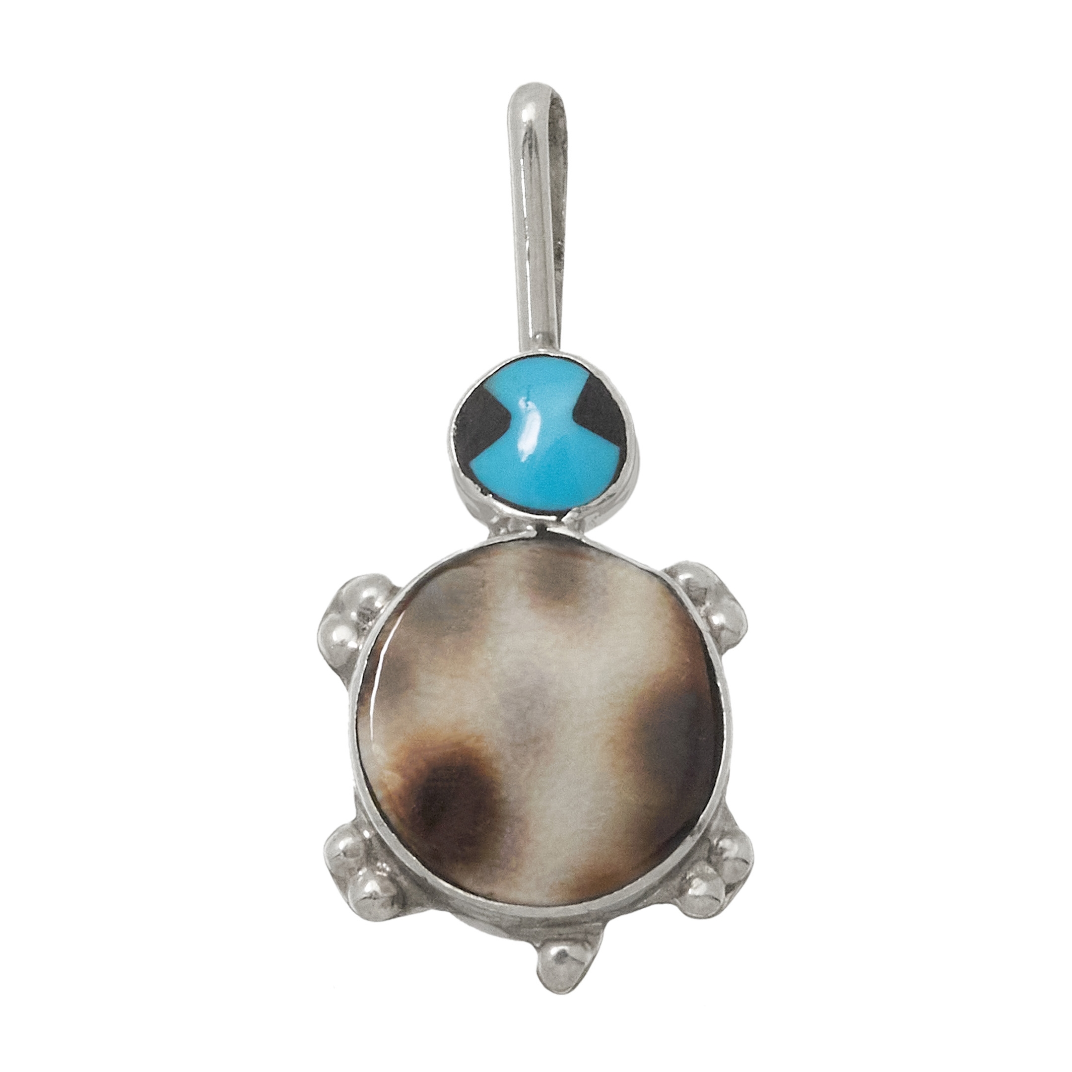 Turquoise and silver inlay pendant PE619 - Harpo Paris