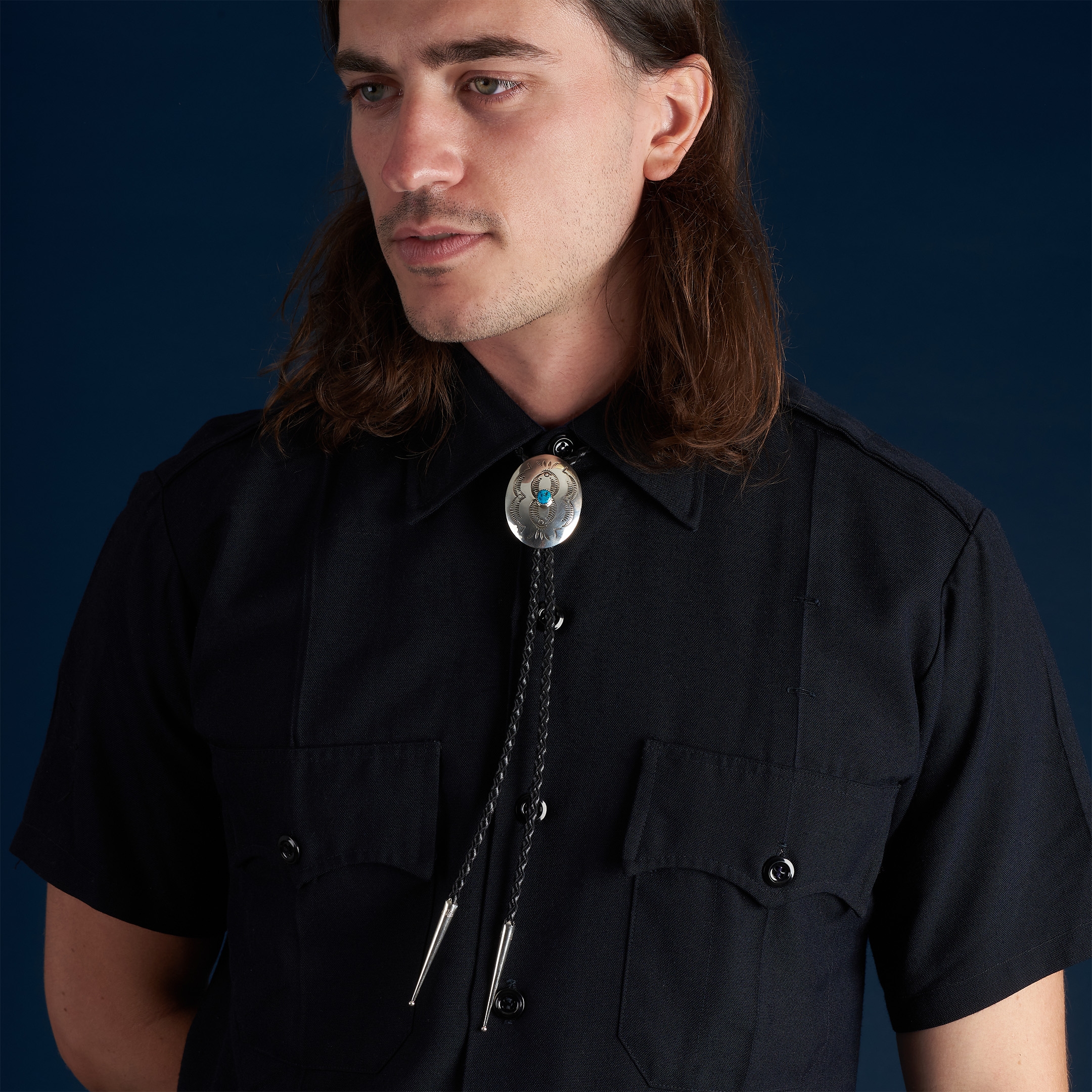 Bolo tie Navajo en argent et turquoise BT79 - Harpo Paris