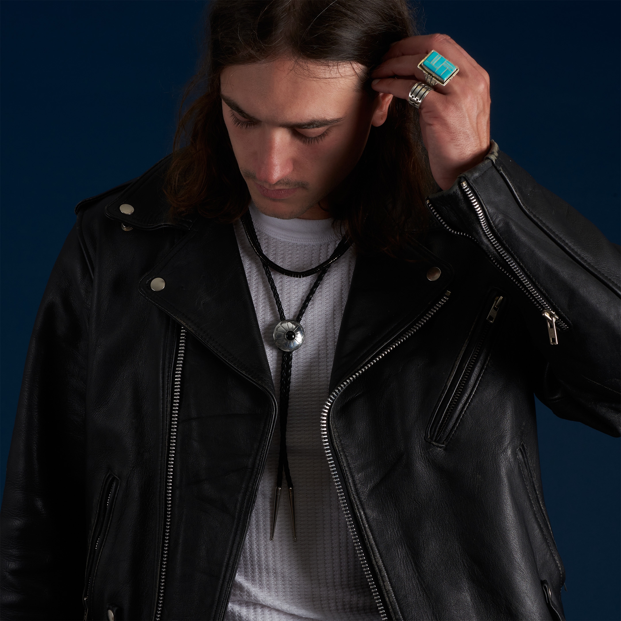 onyx and silver bolo tie BT80 - Harpo Paris