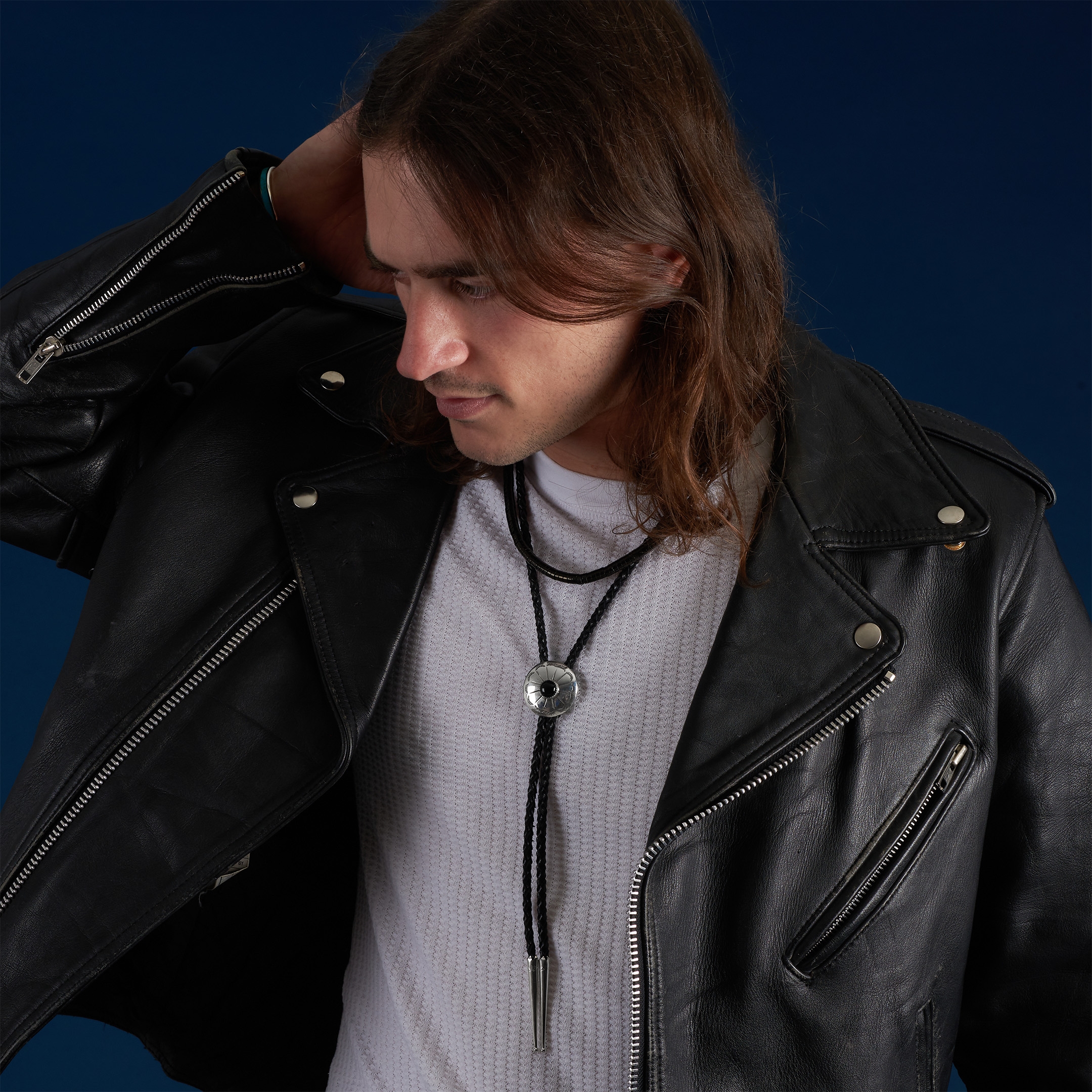 onyx and silver bolo tie BT80 - Harpo Paris