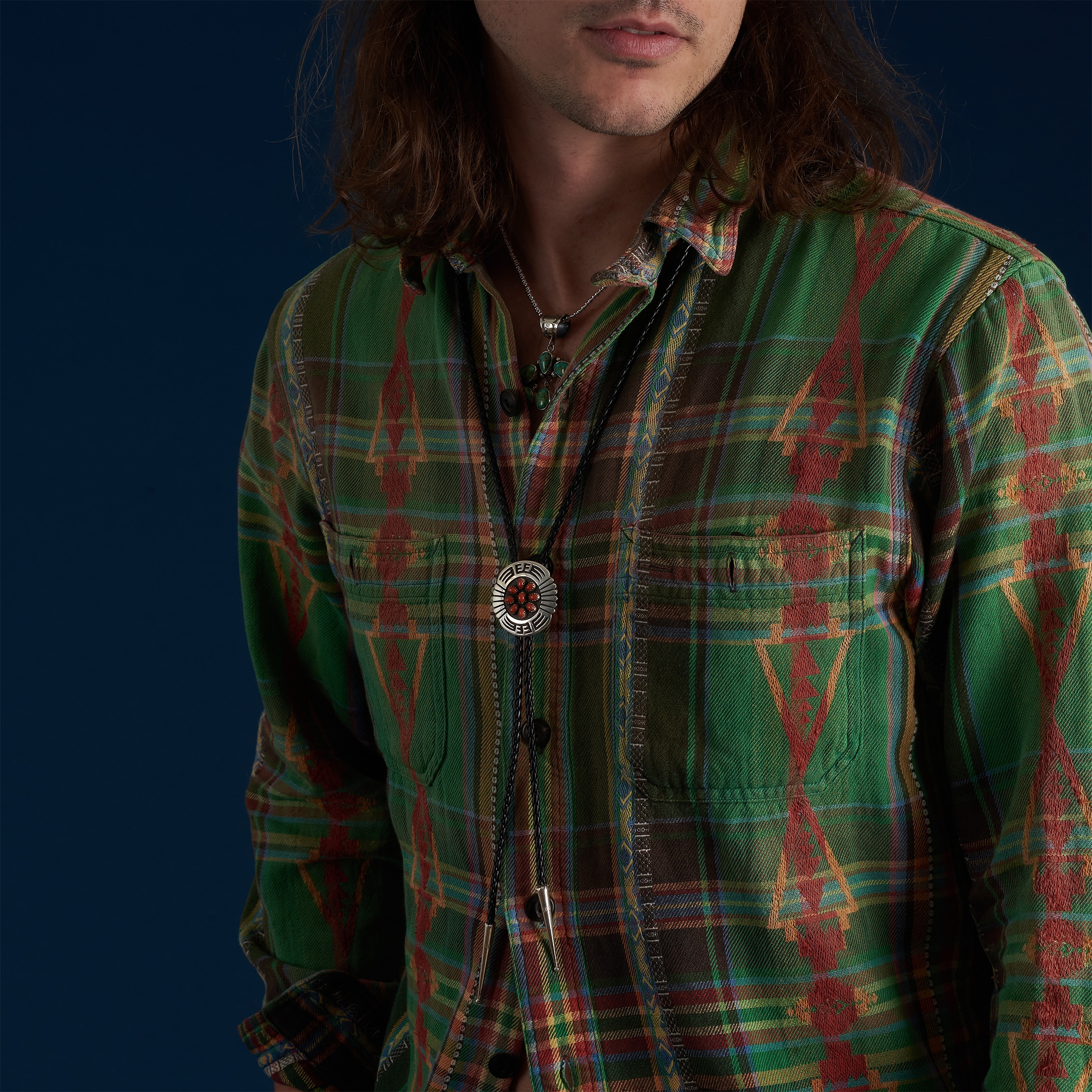 Bolo tie Navajo coral and silver BT83 - Harpo paris