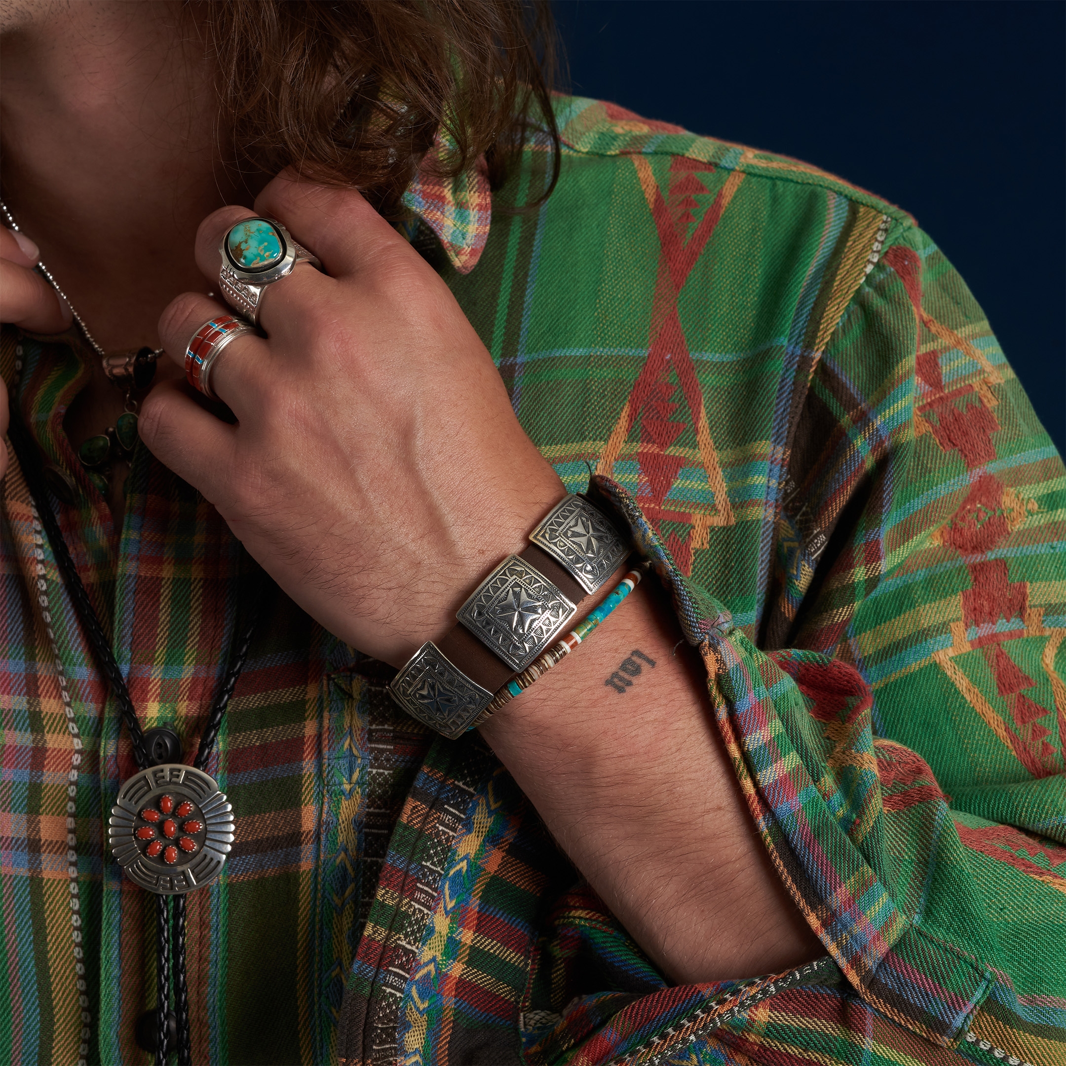 Bolo tie Navajo coral and silver BT83 - Harpo paris