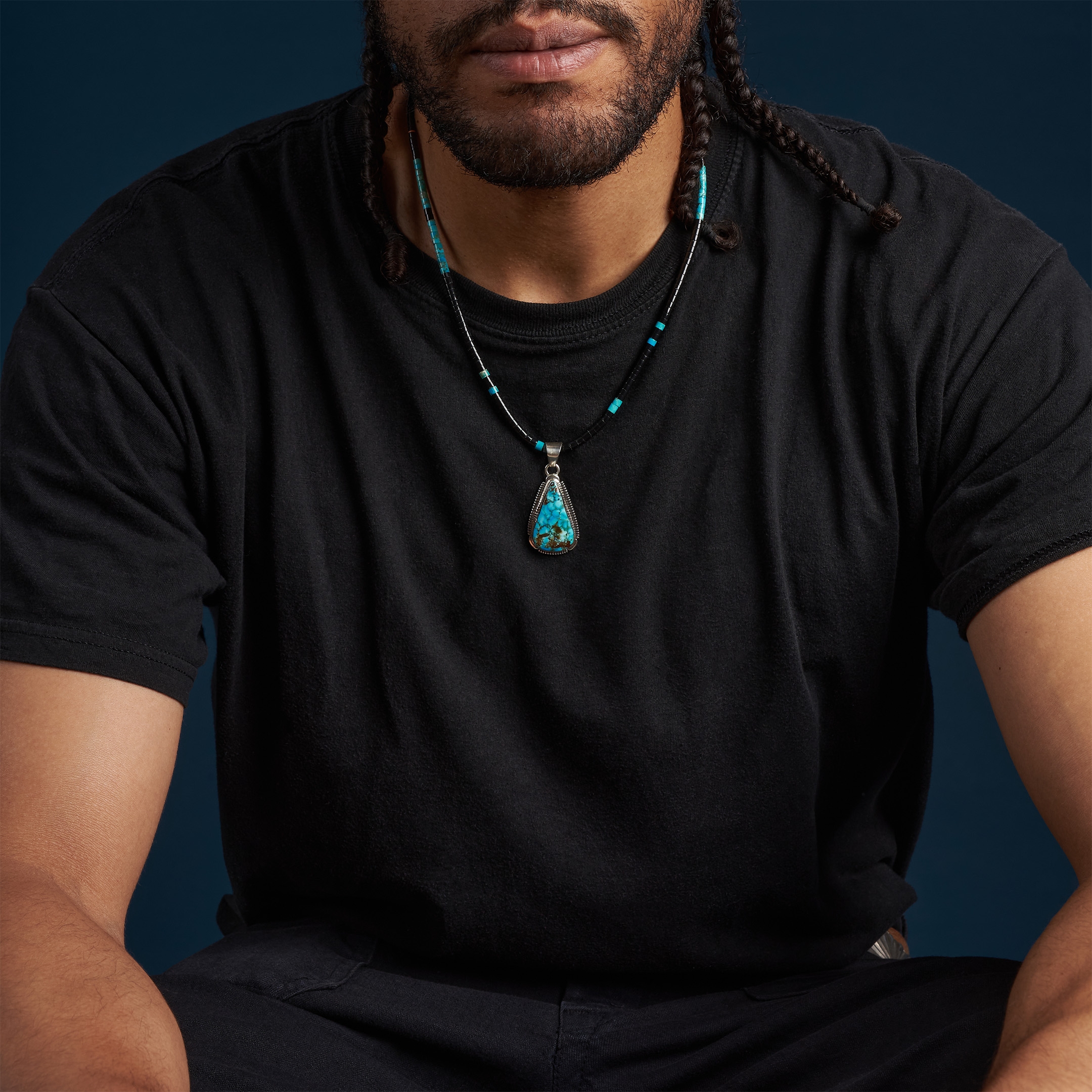 Heishi necklace in black jet and turquoise, COP25 - Harpo Paris