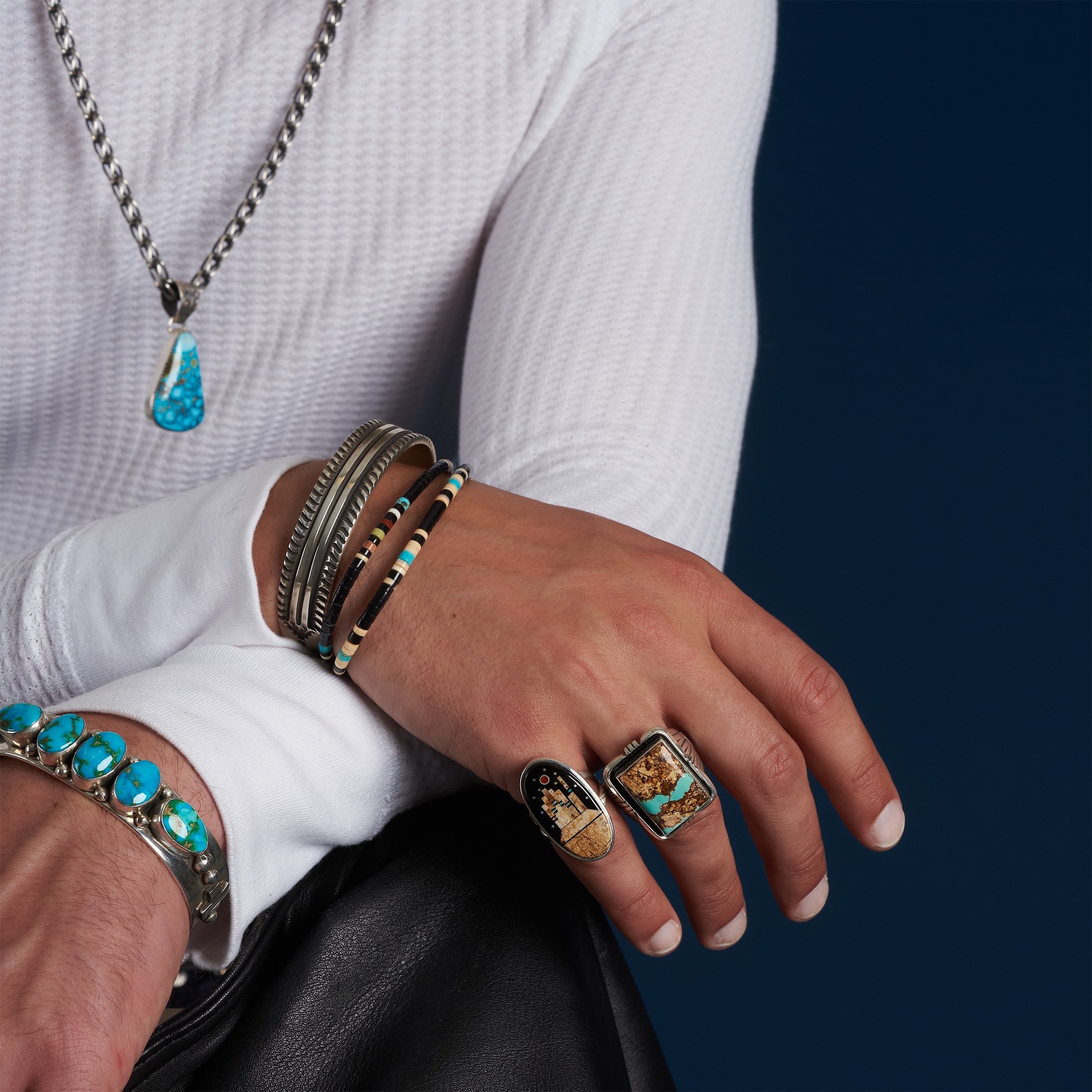 Turquoise and silver bracelet BR916 - Harpo Paris