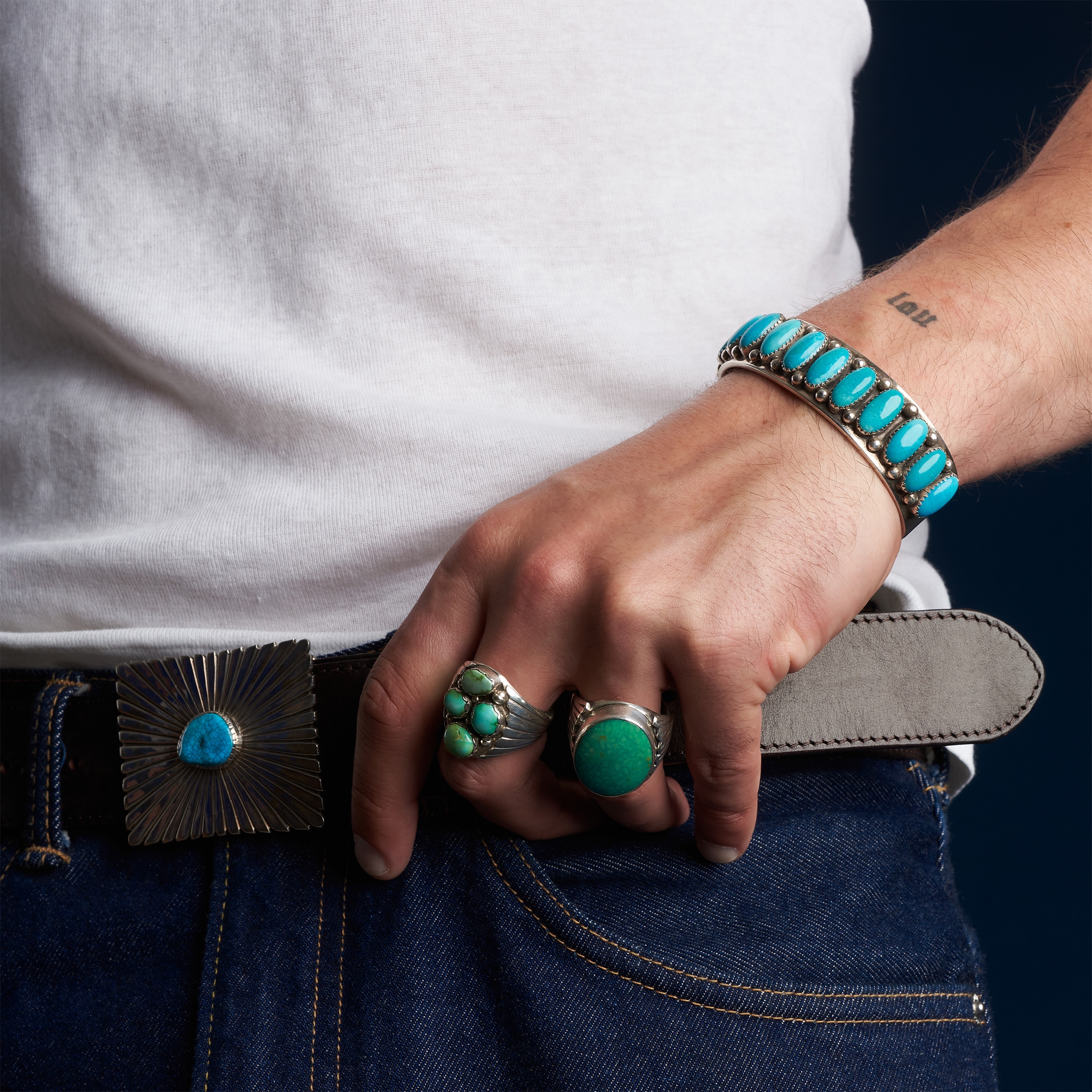 Turquoise and silver bracelet BR914 - Harpo Paris