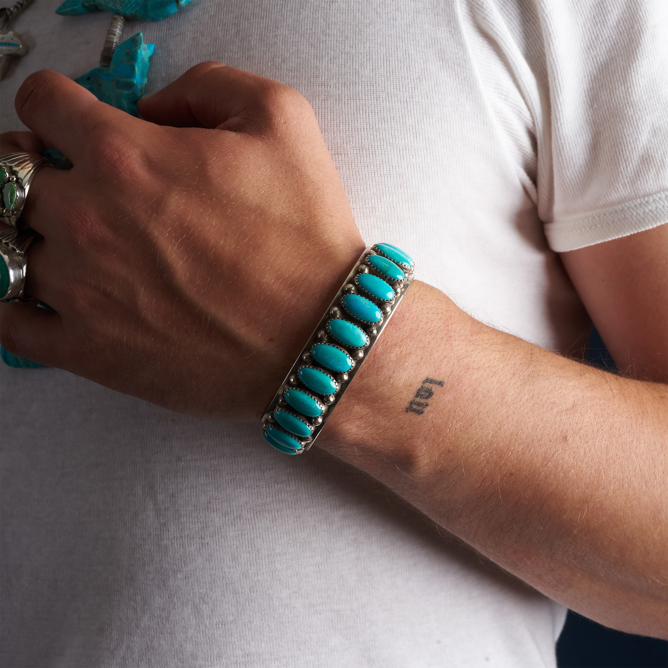 Turquoise and silver bracelet BR914 - Harpo Paris