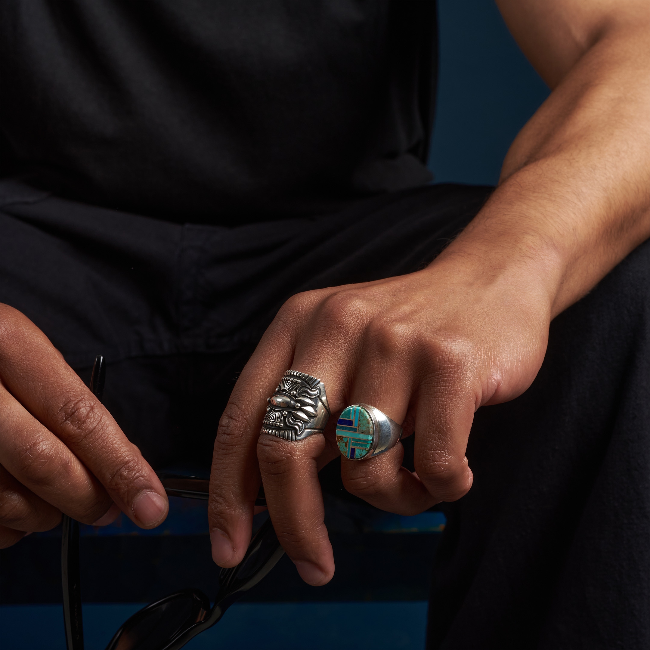 Navajo ring in inlaid and silver BA1650 - Harpo Paris