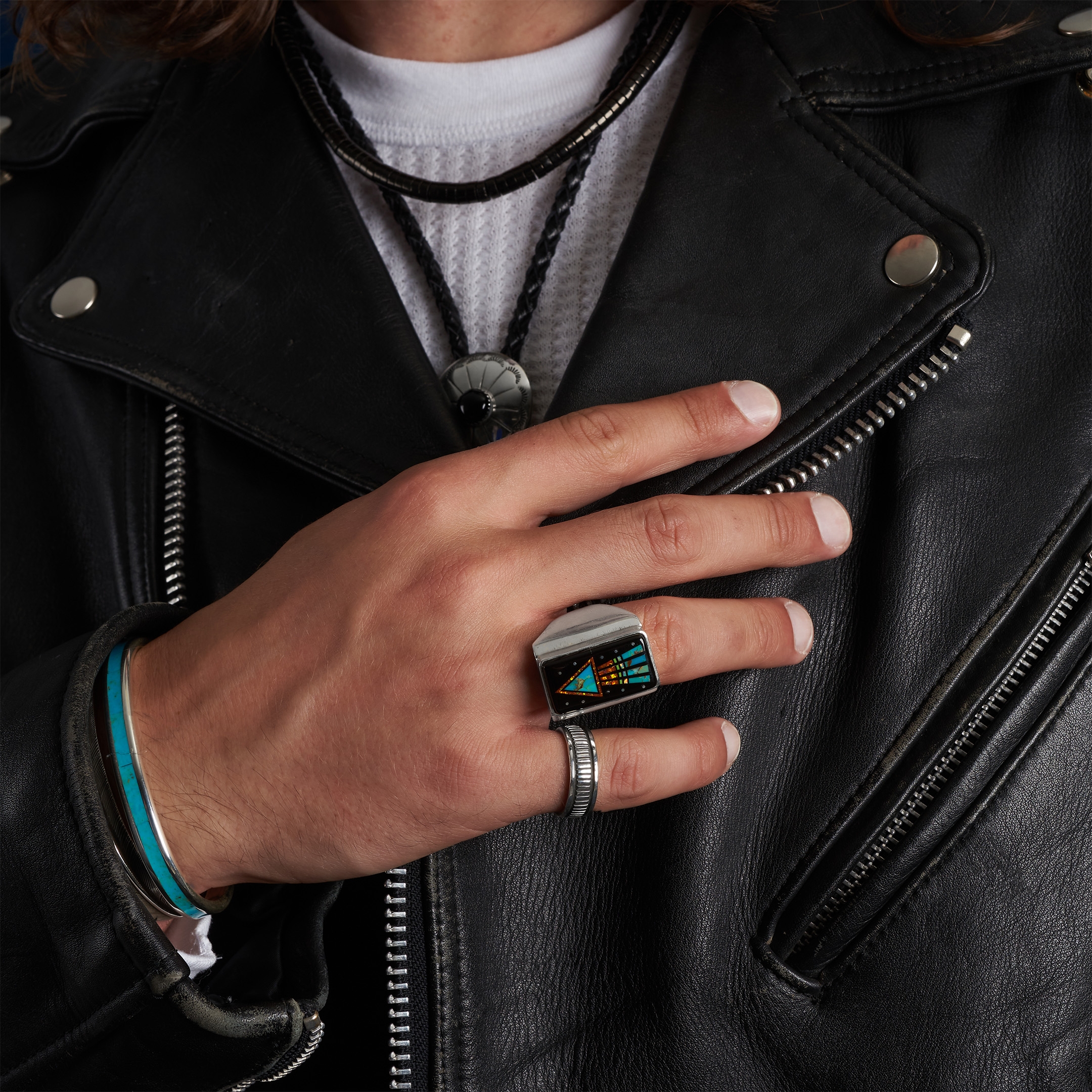 Micro-inlay and sterling silver Navajo ring BA1700 - Harpo Paris