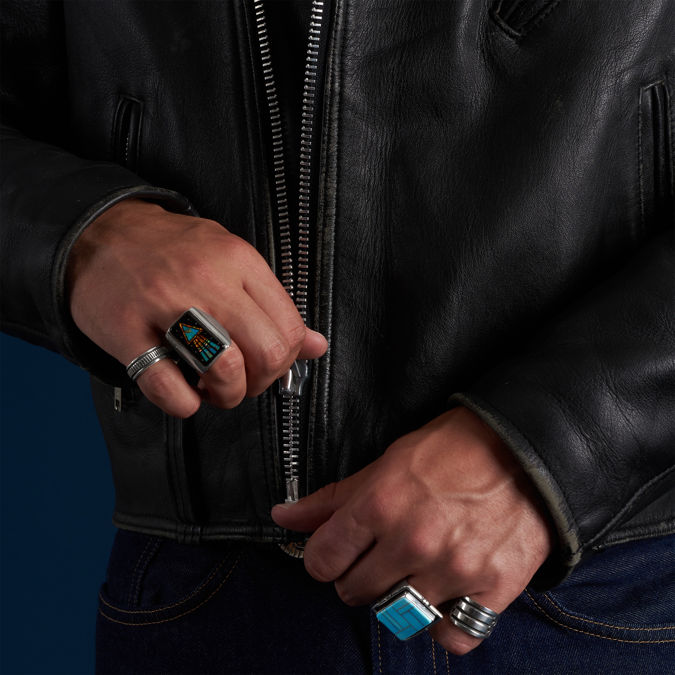 Micro-inlay and sterling silver Navajo ring BA1700 - Harpo Paris