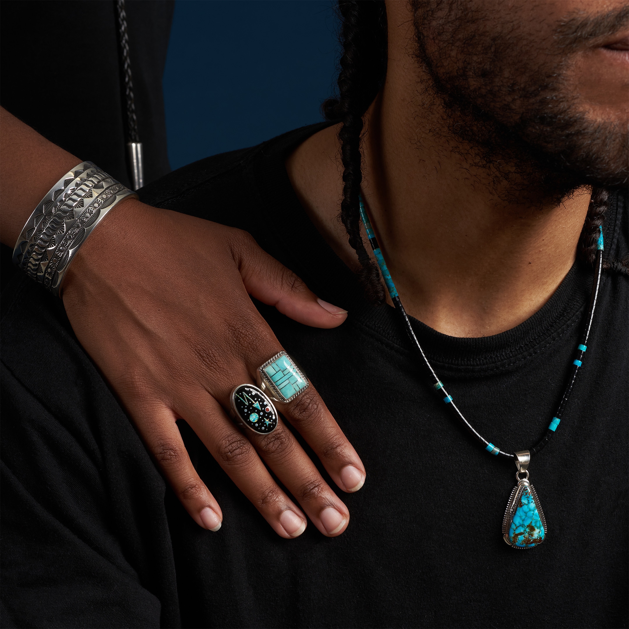Bague en marqueterie turquoise et argent BA1640 - Harpo Paris