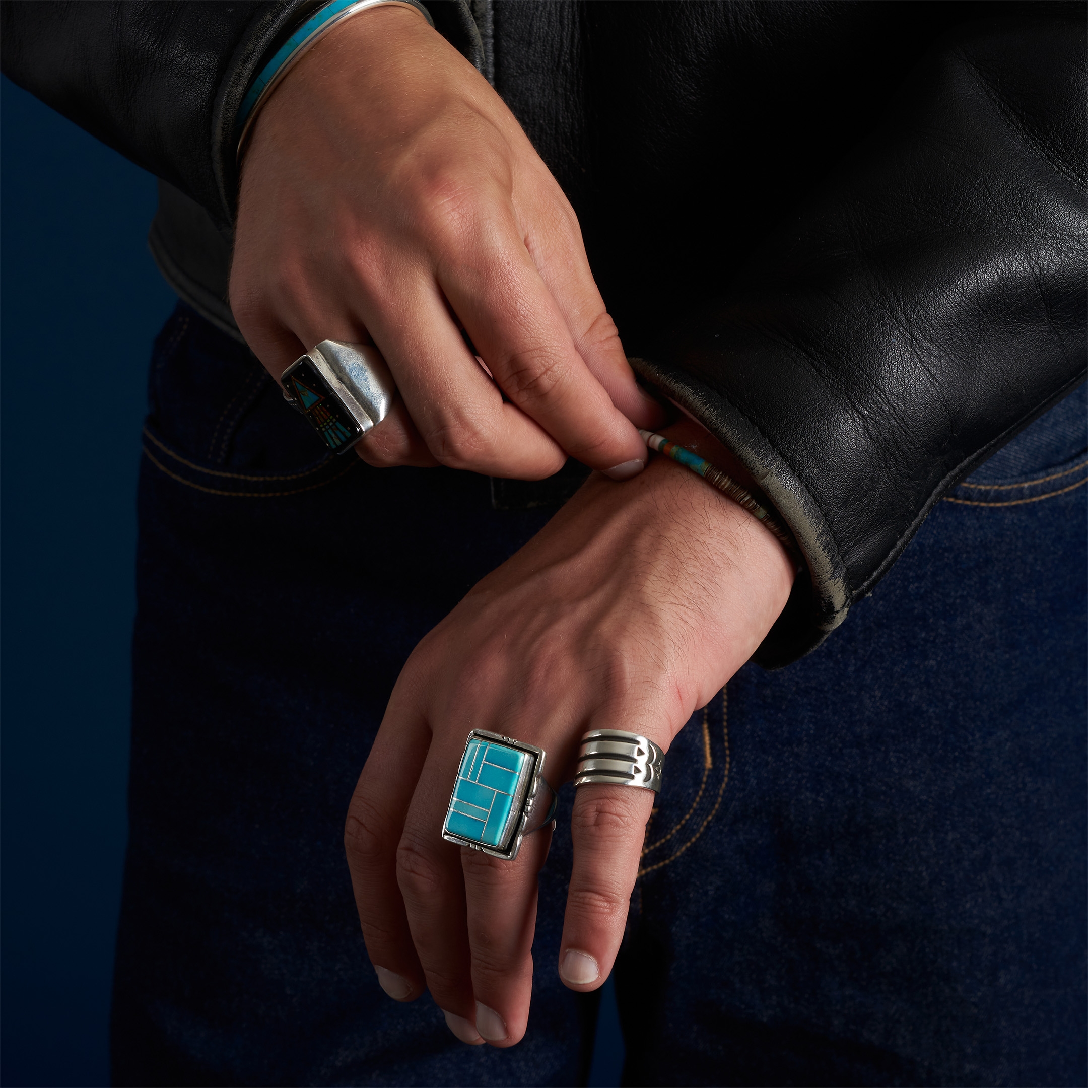 Bague en marqueterie turquoise et argent BA1646 - Harpo Paris