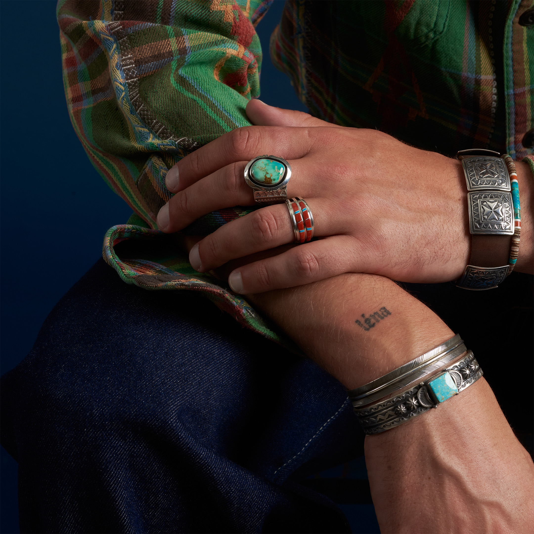 Inlay ring in turquoise and silver BA1651 - Harpo Paris