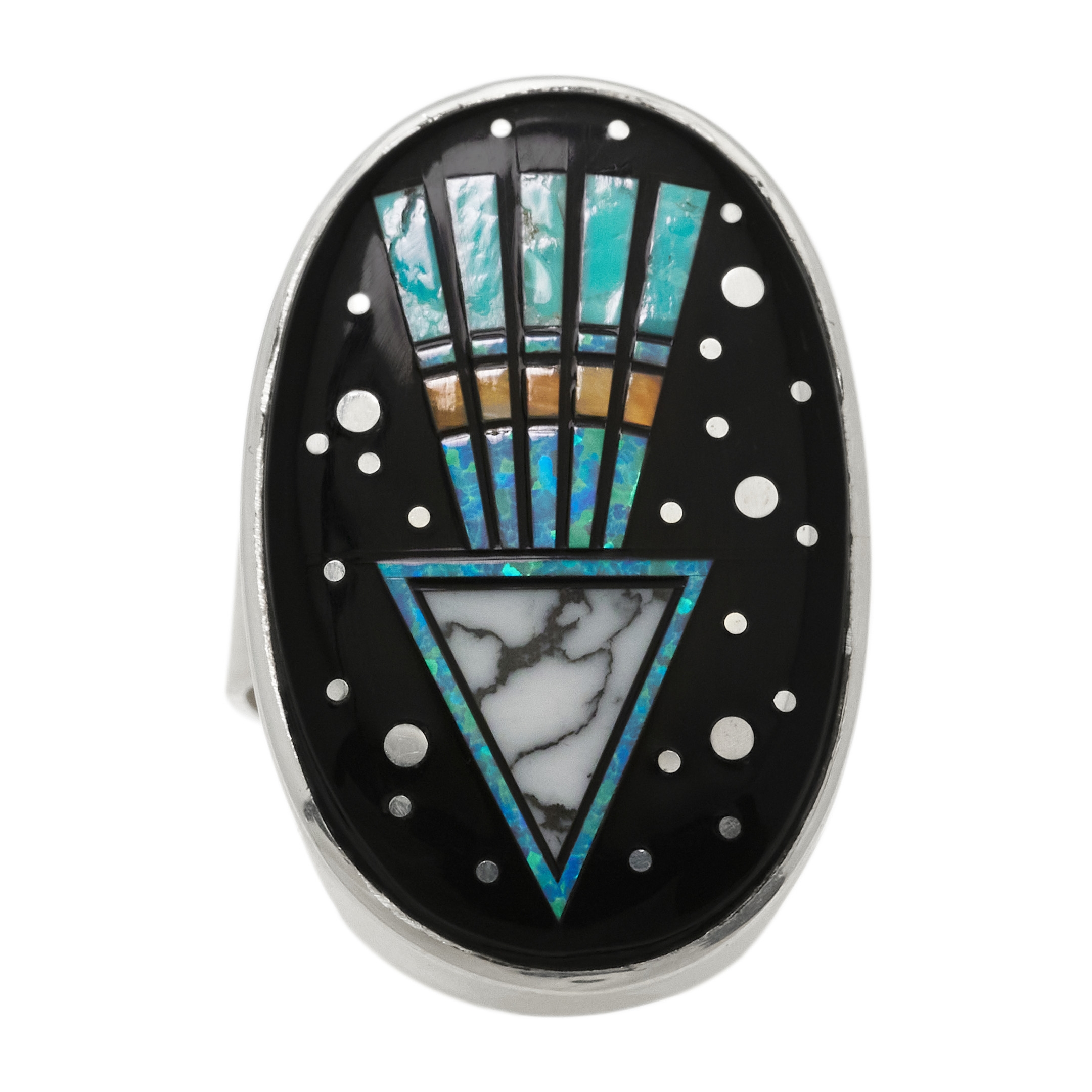 Micro-inlay and sterling silver Navajo ring BA1737 - Harpo Paris