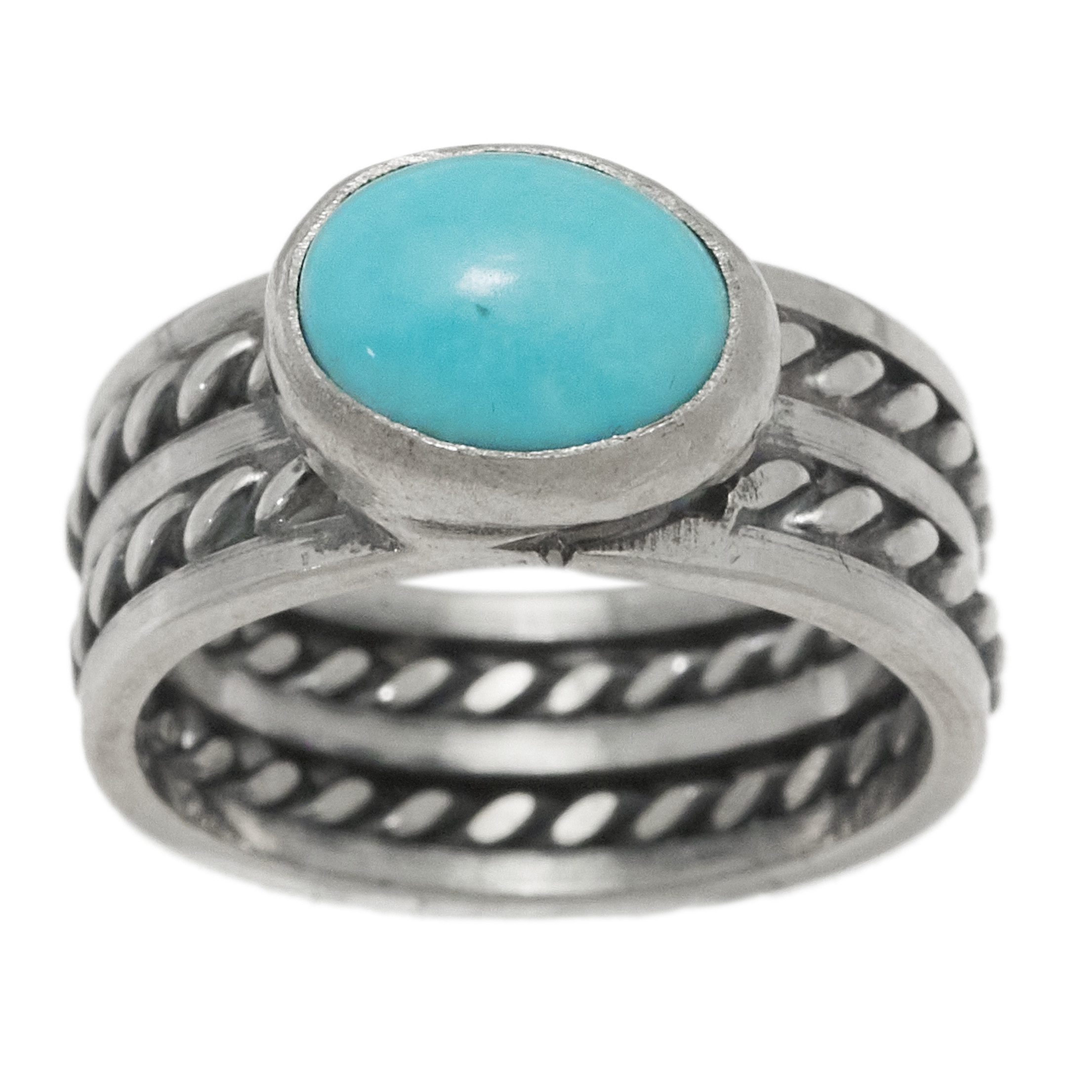 Navajo ring in mat silver with a turquoise, BA1766 - Harpo Paris