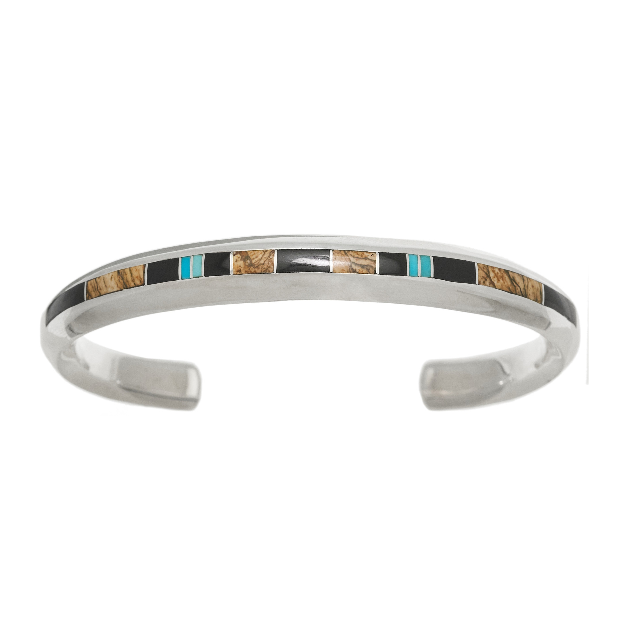 Sleeping Beauty (Arizona) inlaid bracelet, marble and black-jet on sterling silver BR941 - Harpo Paris