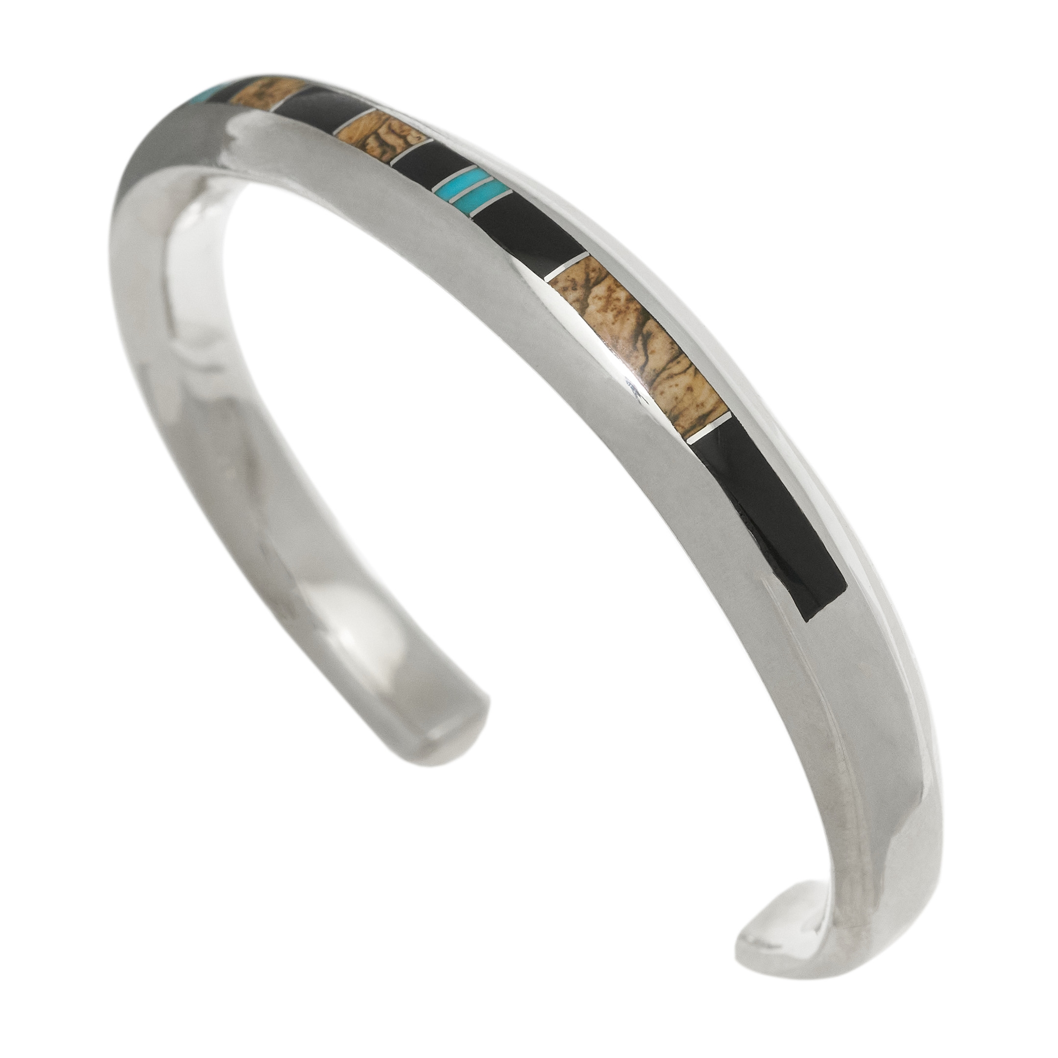 Sleeping Beauty (Arizona) inlaid bracelet, marble and black-jet on sterling silver BR941 - Harpo Paris