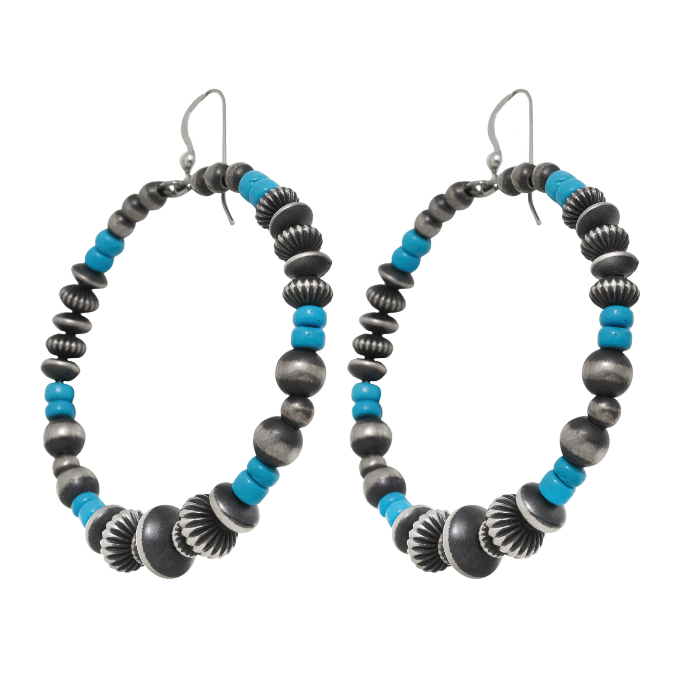 Boucles d'oreilles, créoles en argent et turquoises BO472 - Harpo Paris
