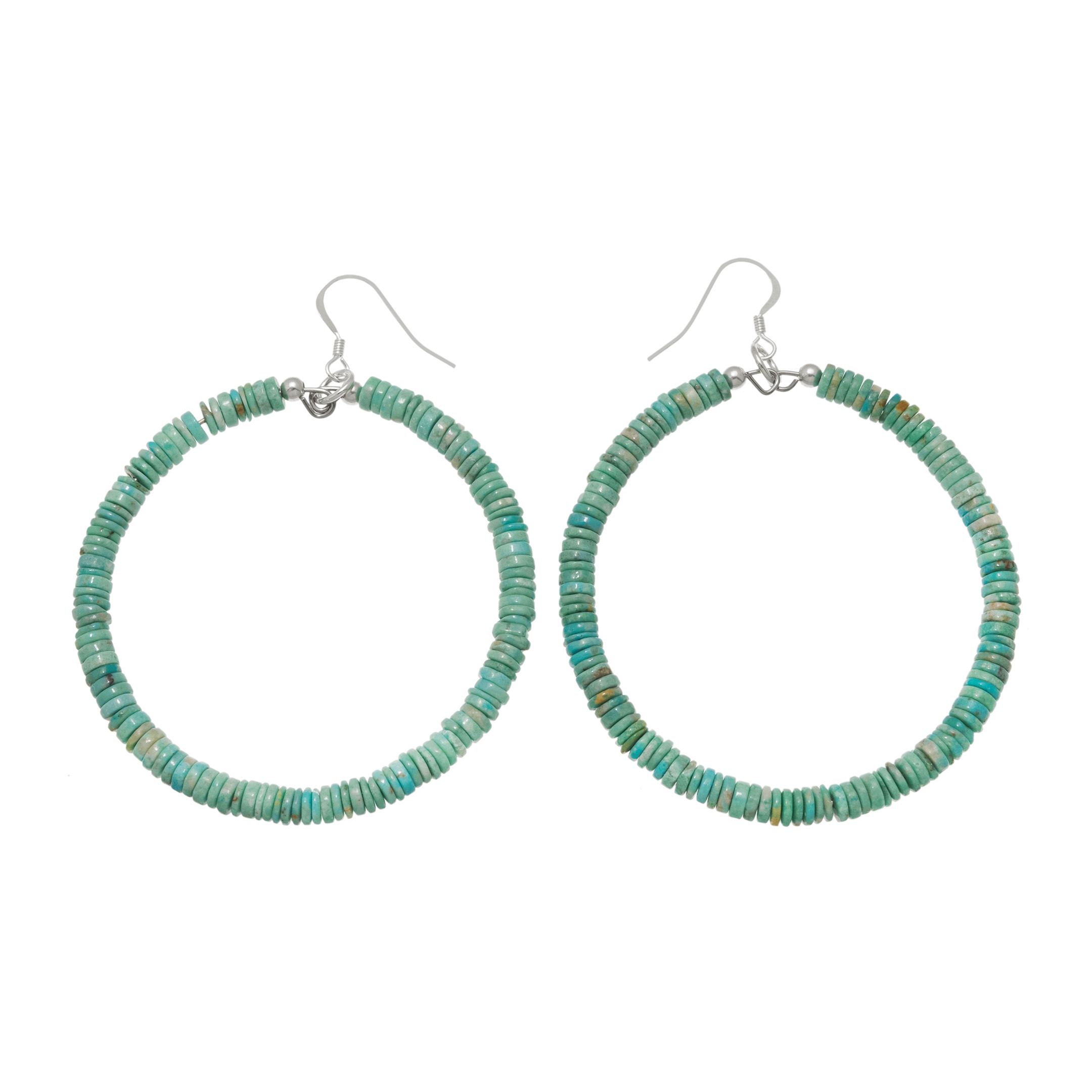 Boucles d'oreilles perles heishi turquoise et argent BO473 - Harpo Paris