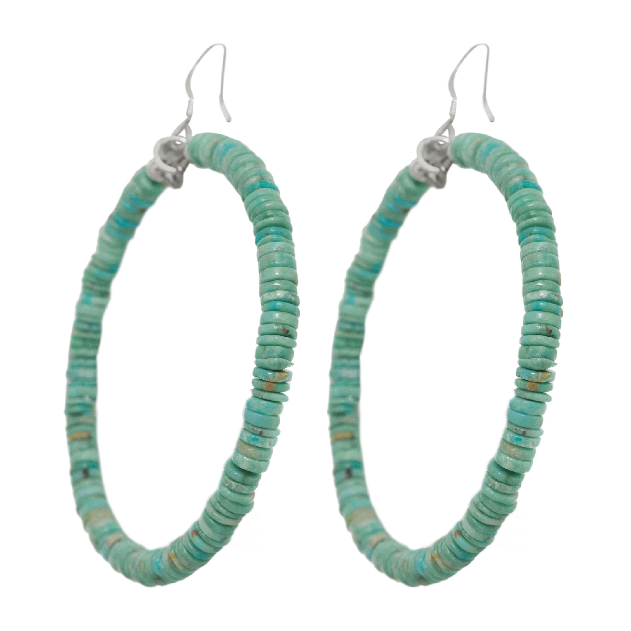 Turquoise and silver heishi pearl earrings BO473 - Harpo Paris