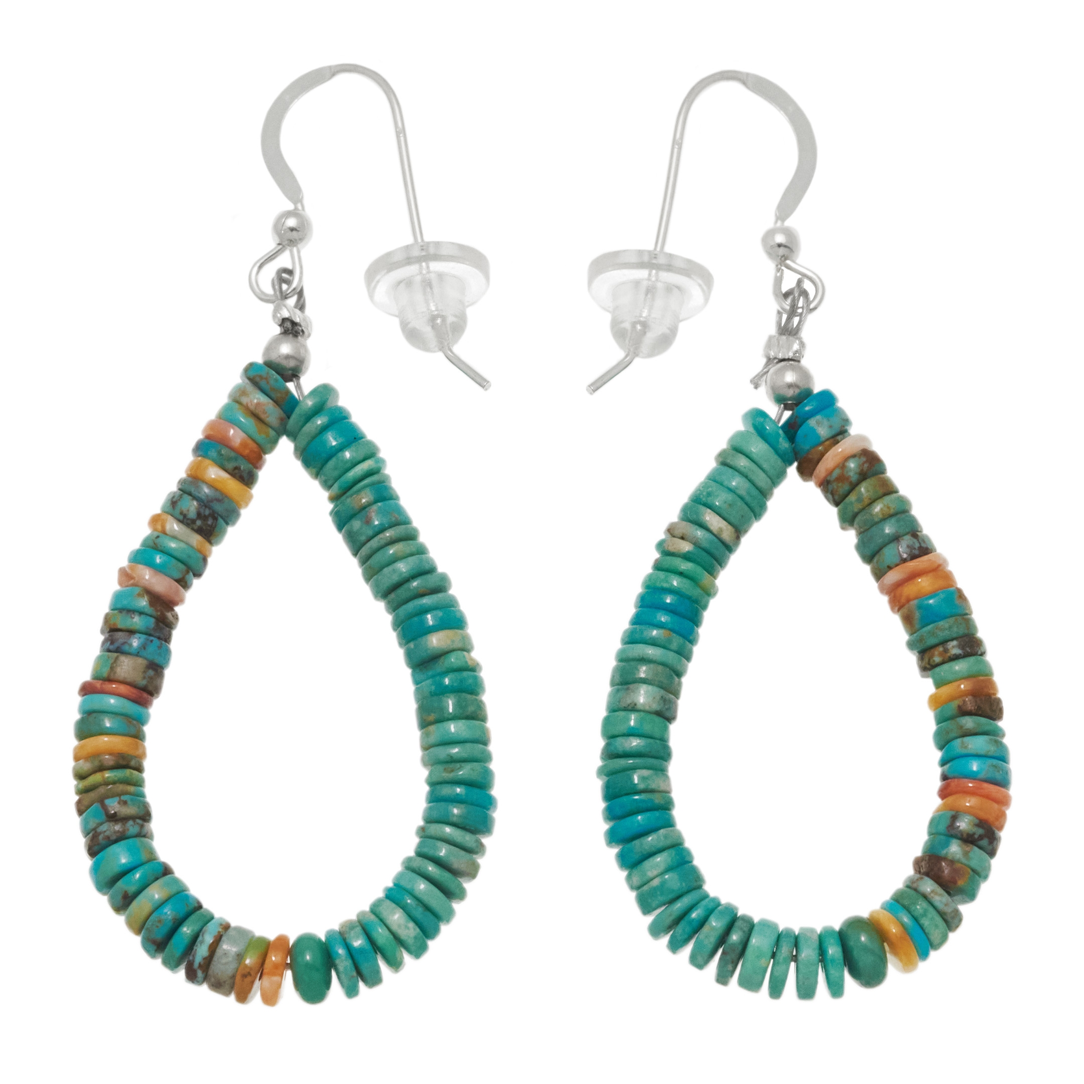 Turquoise and silver heishi pearl earrings BO474 - Harpo Paris