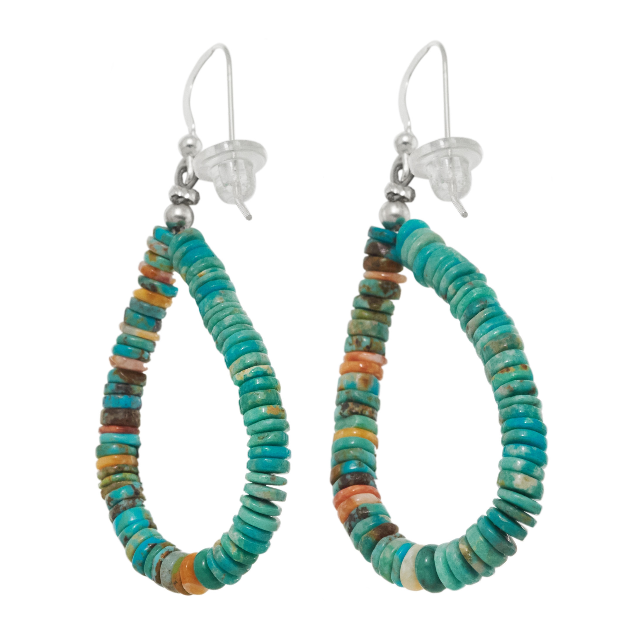 Turquoise and silver heishi pearl earrings BO474 - Harpo Paris