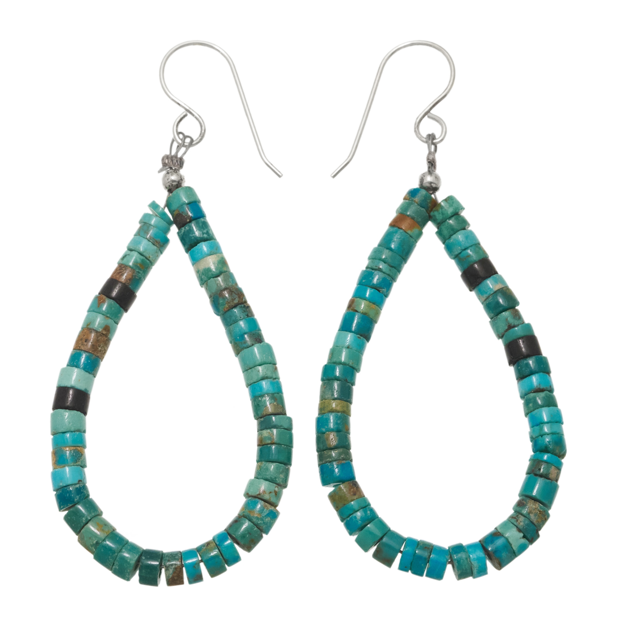 Turquoise and silver heishi pearl earrings BO475 - Harpo Paris