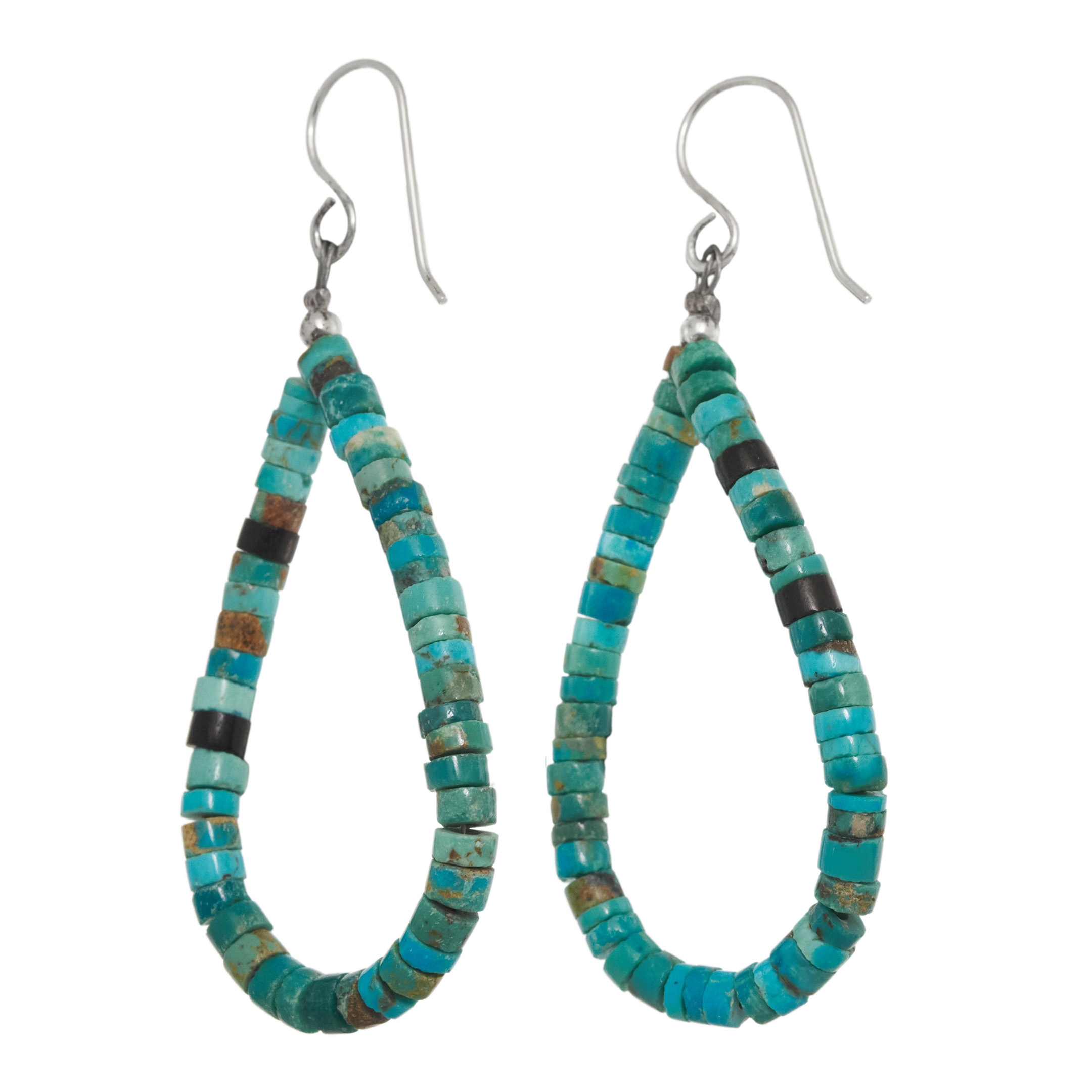 Turquoise and silver heishi pearl earrings BO475 - Harpo Paris