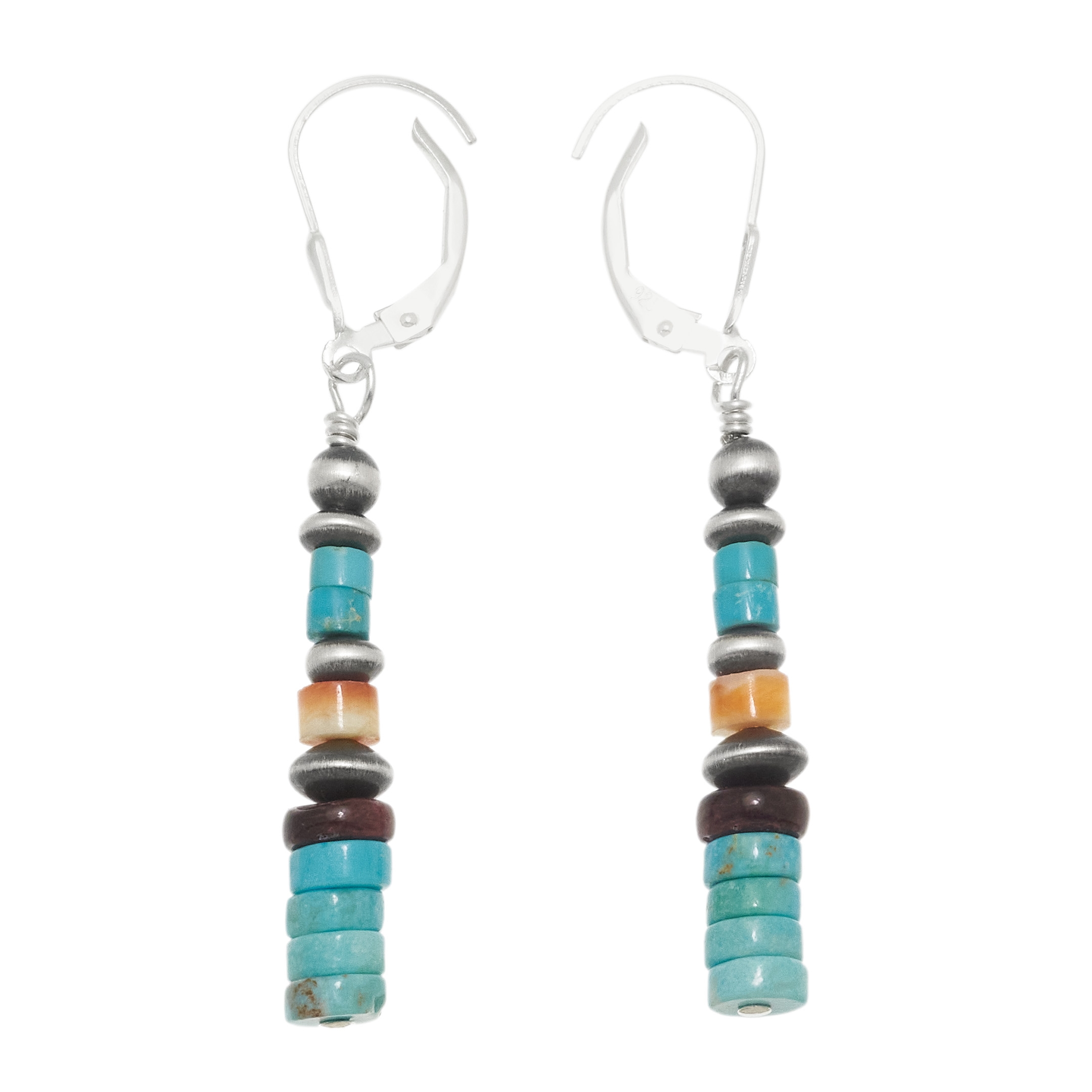 Turquoise, spondylus, and silver earrings BO476 - Harpo Paris