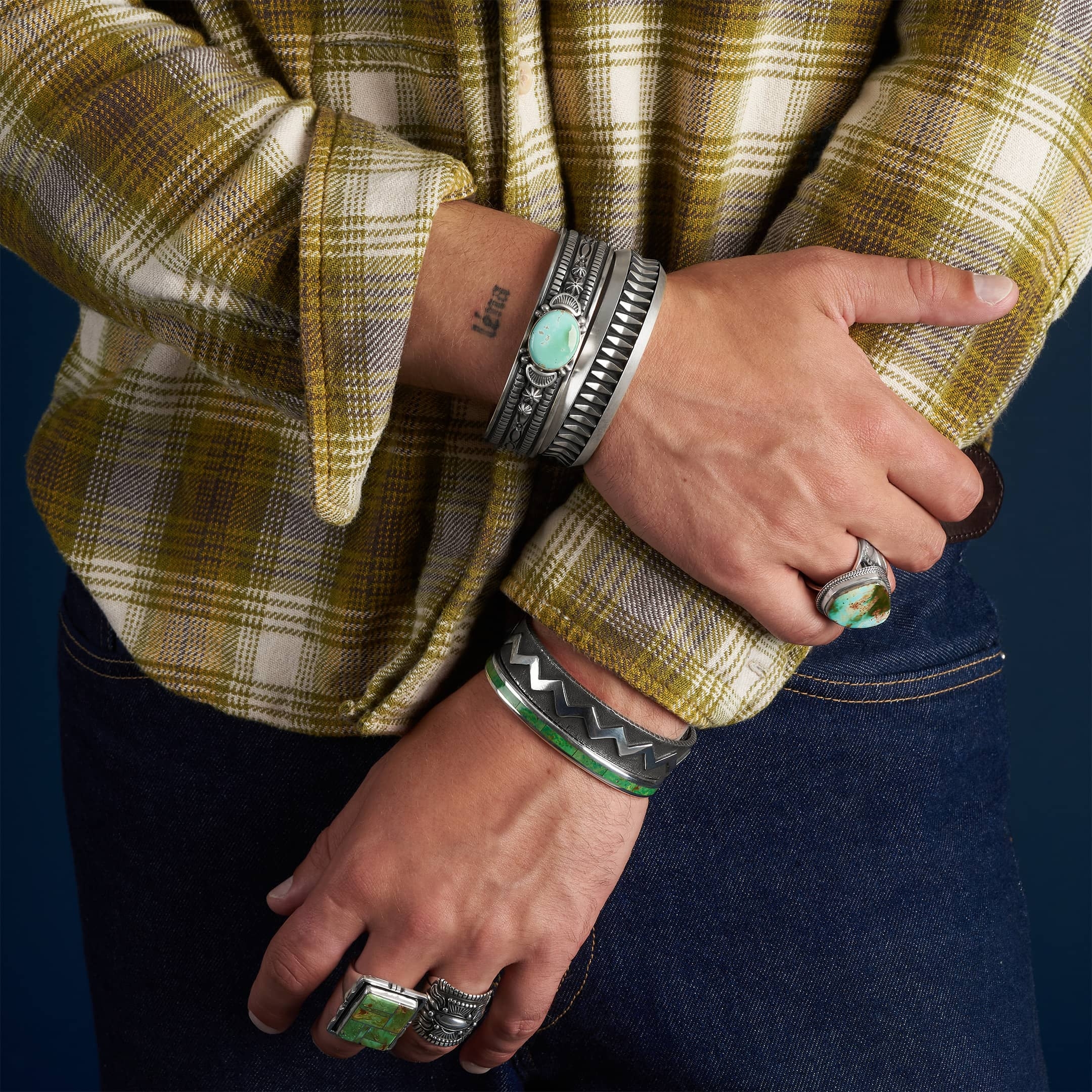 Gaspeite and silver inlay bracelet BR923 - Harpo Paris