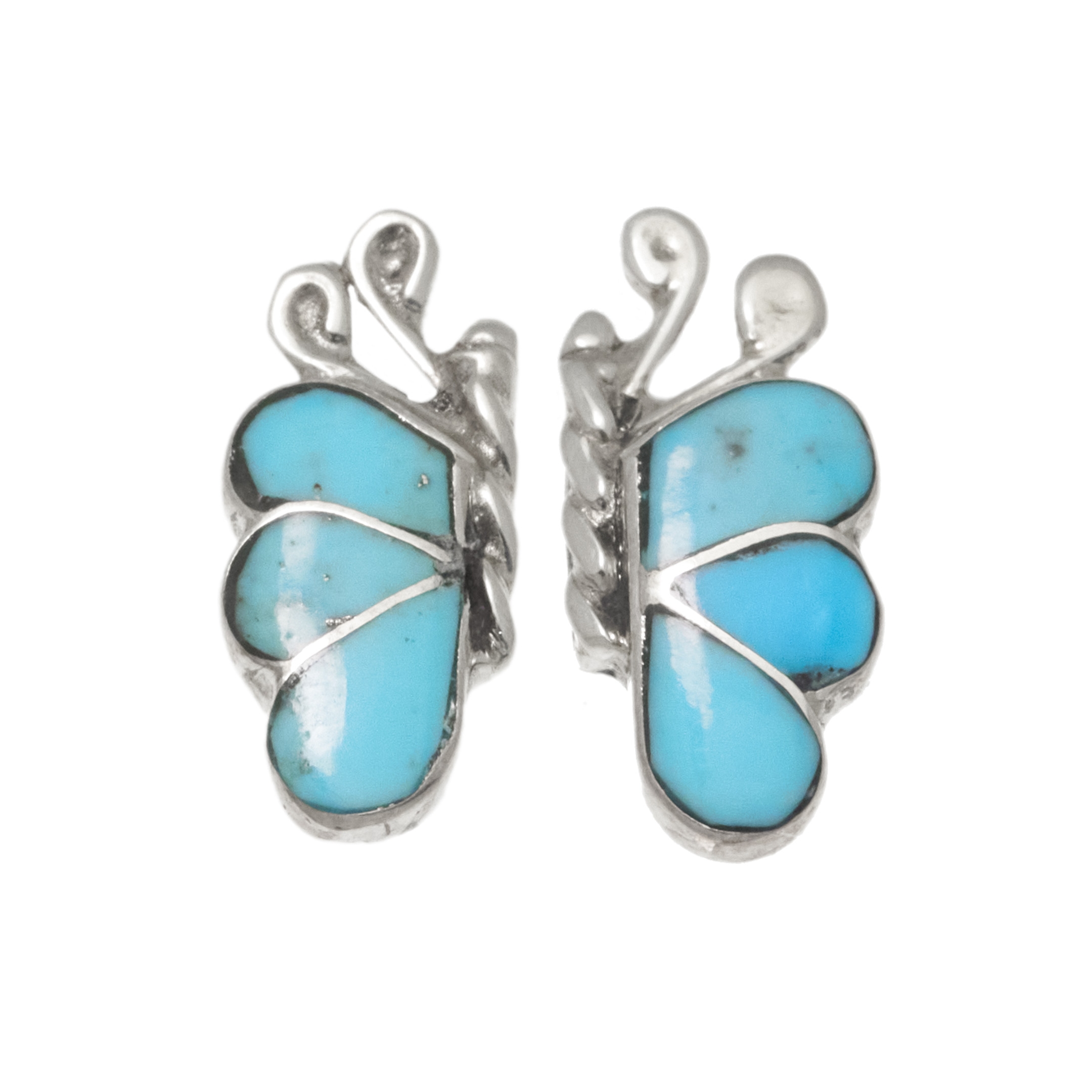 Zuni earrings, silver butterflies with inlaid wings, BO485 - Harpo Paris
