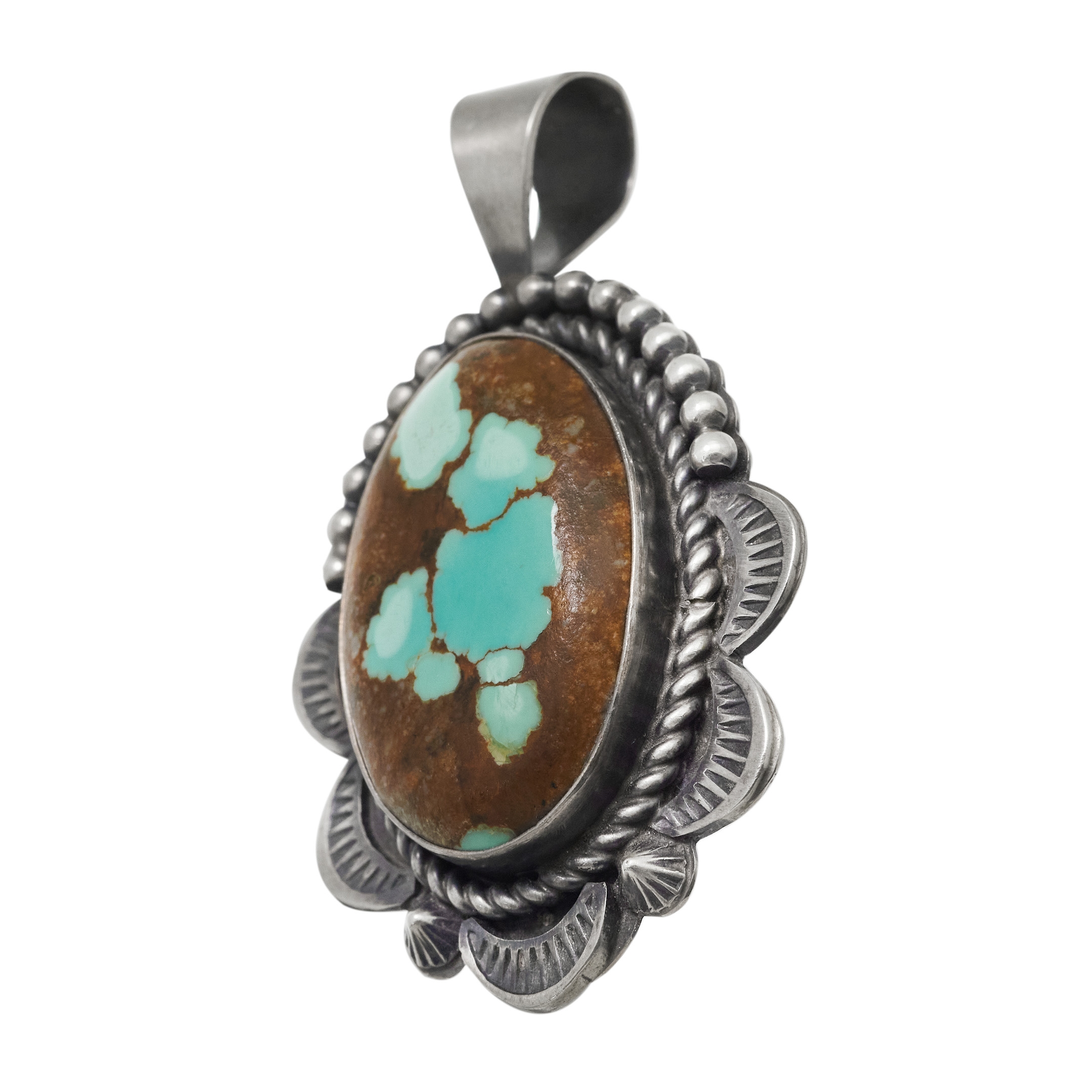 Turquoise on silver PE640 pendant - Harpo Paris