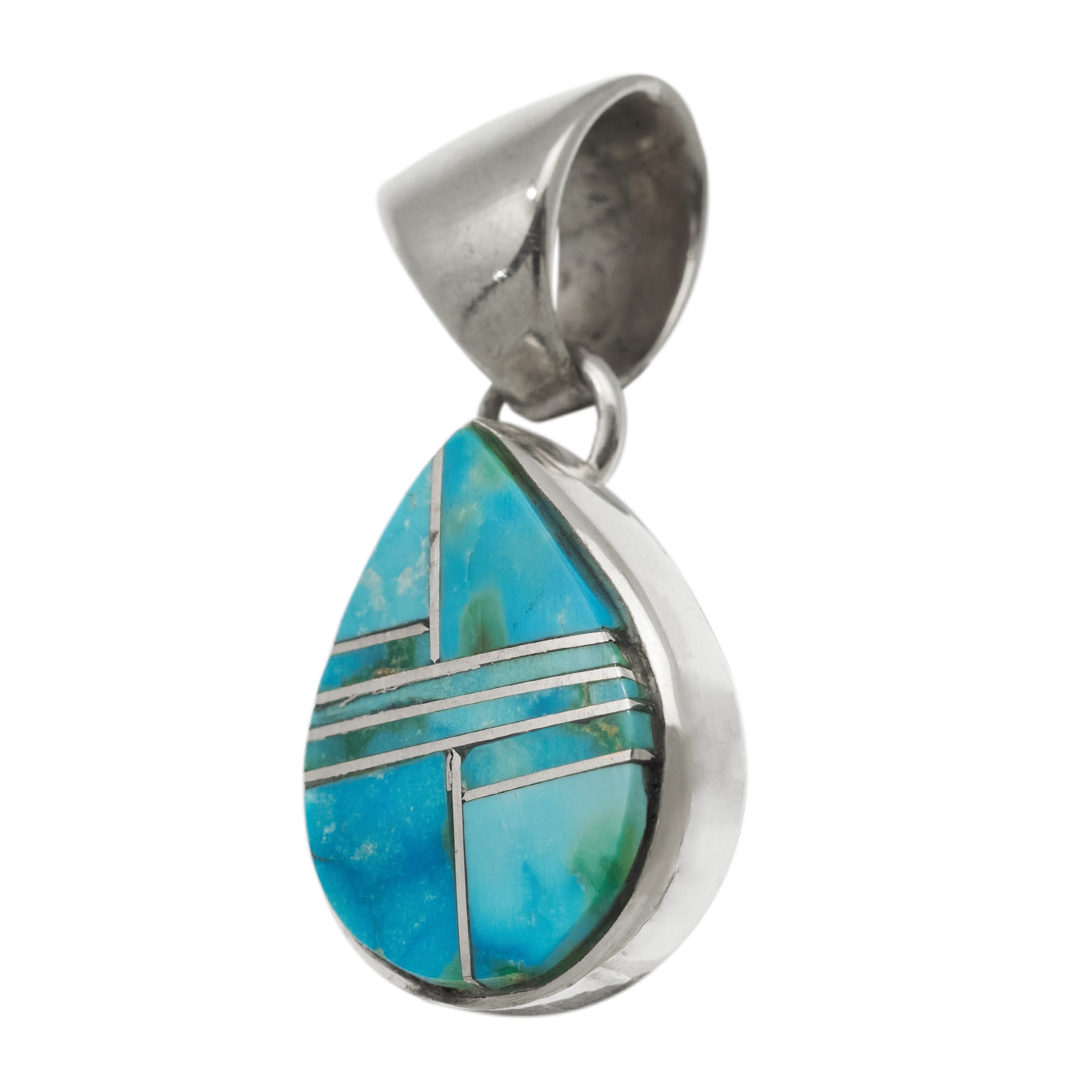 Pendentif marqueterie de turquoise et argent PE644 - Harpo Paris