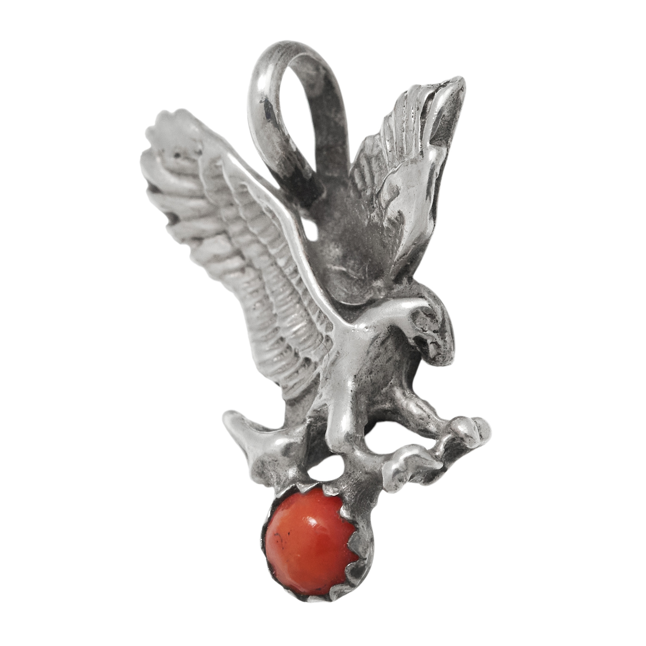 Coral and silver eagle pendant PE648 - Harpo Paris