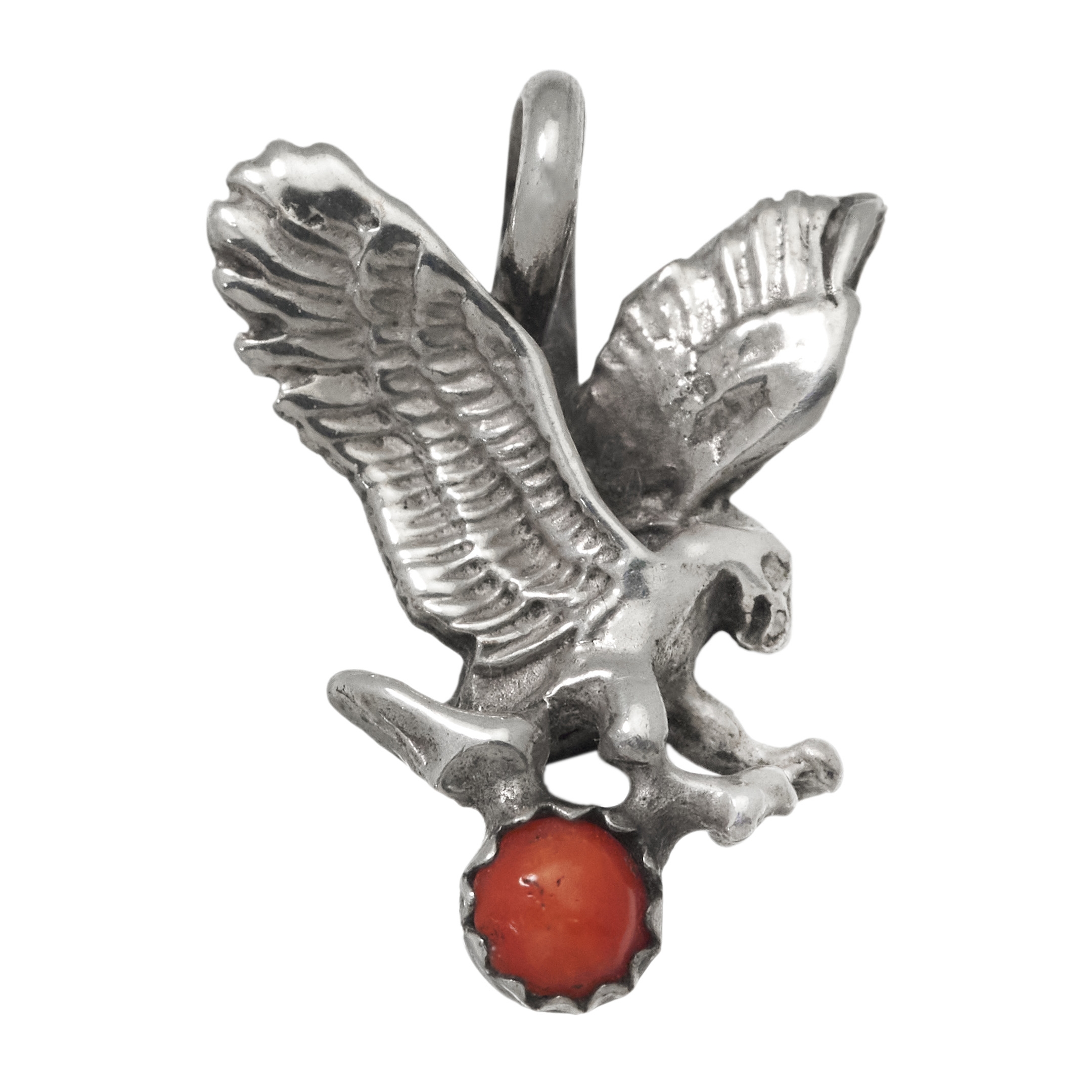 Coral and silver eagle pendant PE648 - Harpo Paris