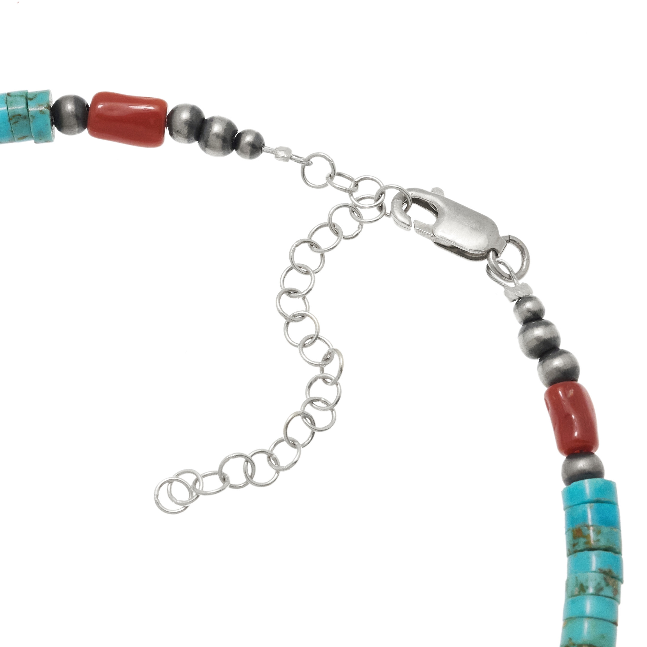 Collier en perles de turquoise, argent et corail, CO269 - Harpo Paris