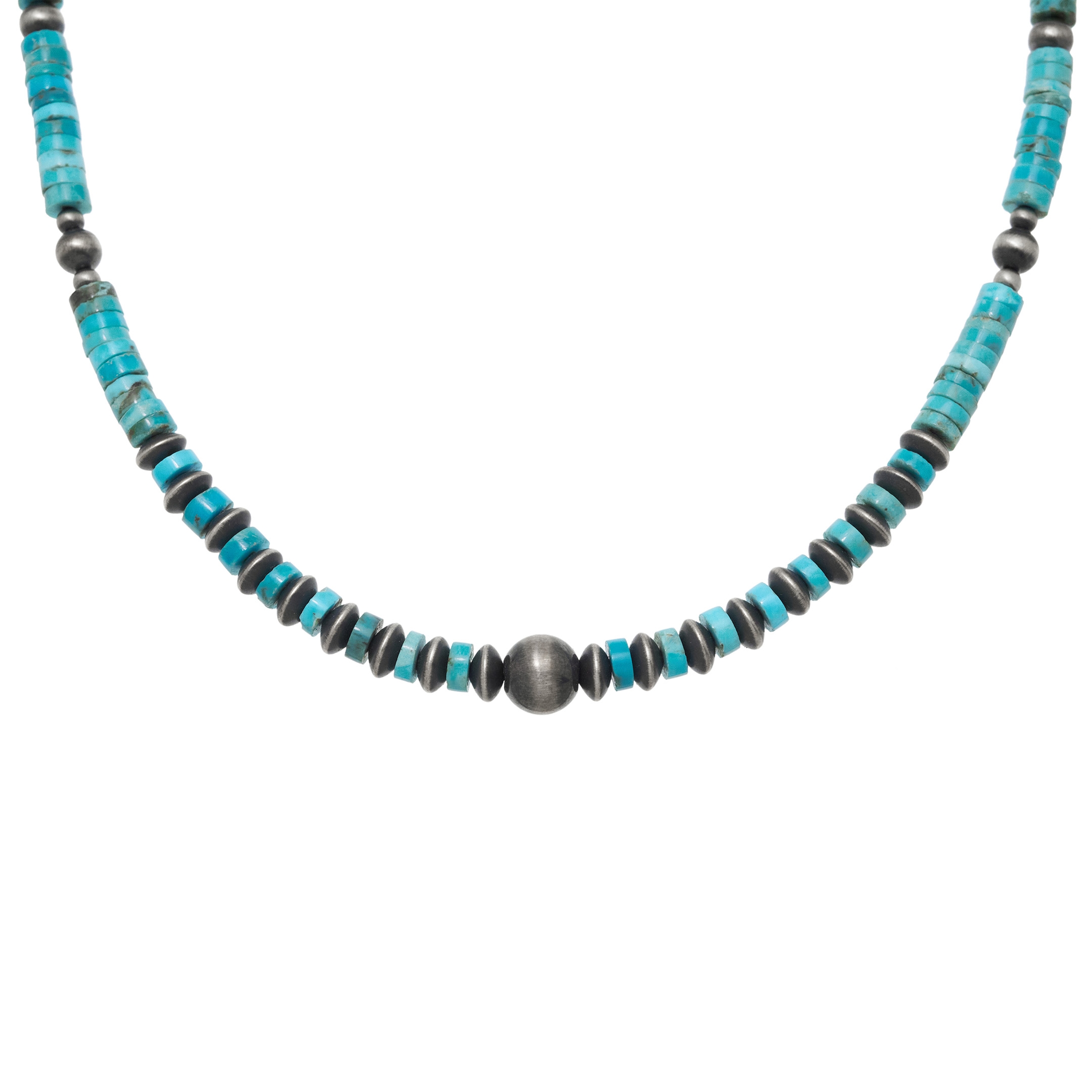 Turquoise and silver bead necklace CO270 - Harpo Paris