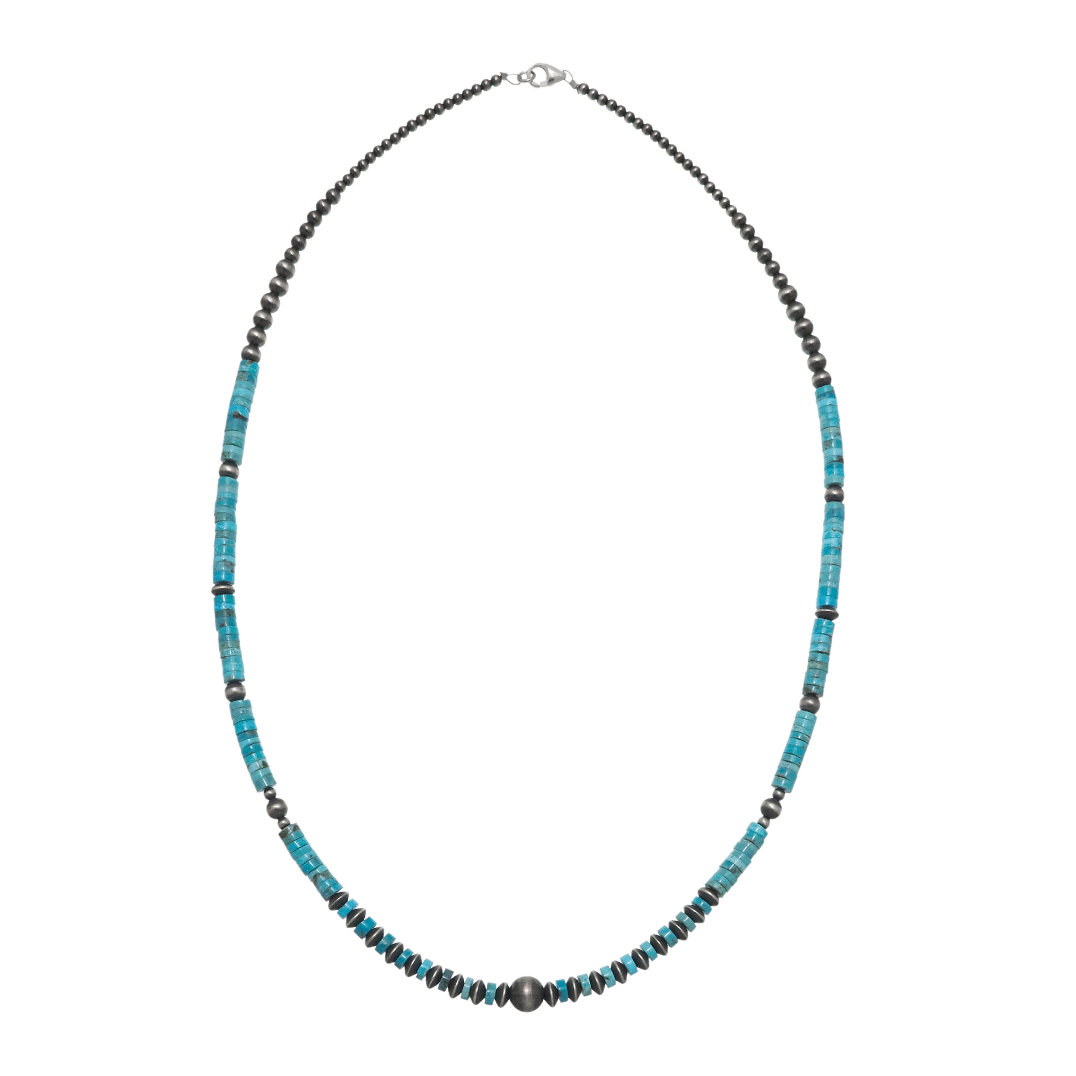 Turquoise and silver bead necklace CO270 - Harpo Paris
