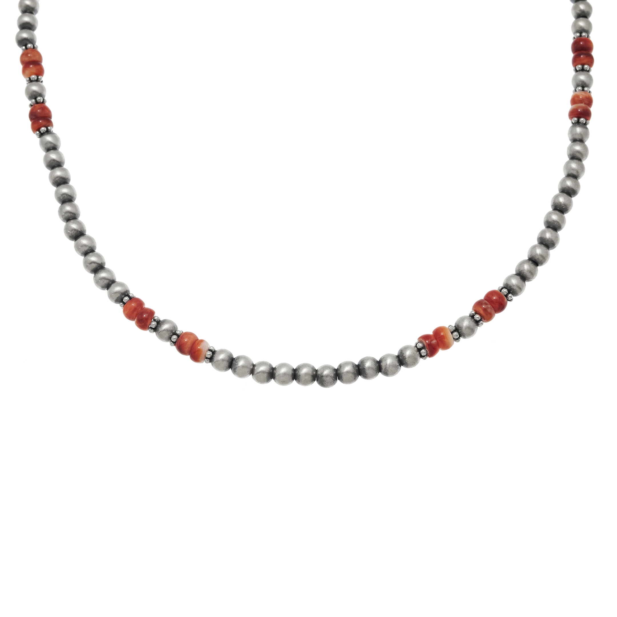 Coral and silver beads necklace CO273 - Harpo Paris
